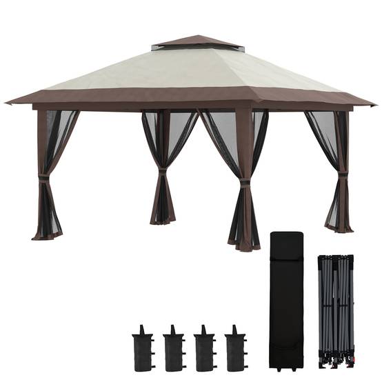 Sans Marque - Pavillon pliable, hauteur réglable, 4 parois en filet, toit ventilé, sac de transport, montage rapide, 4 x 4 x 3 m, beige - Image 1