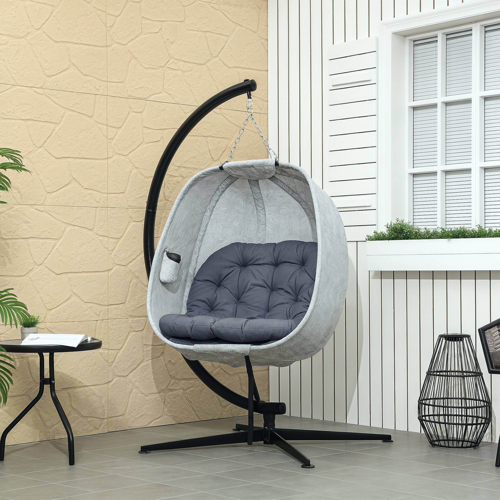 Fauteuil suspendu de jardin acier toile textilène respirante pliable gris - ComfortXL Outdoor Living - Image 3