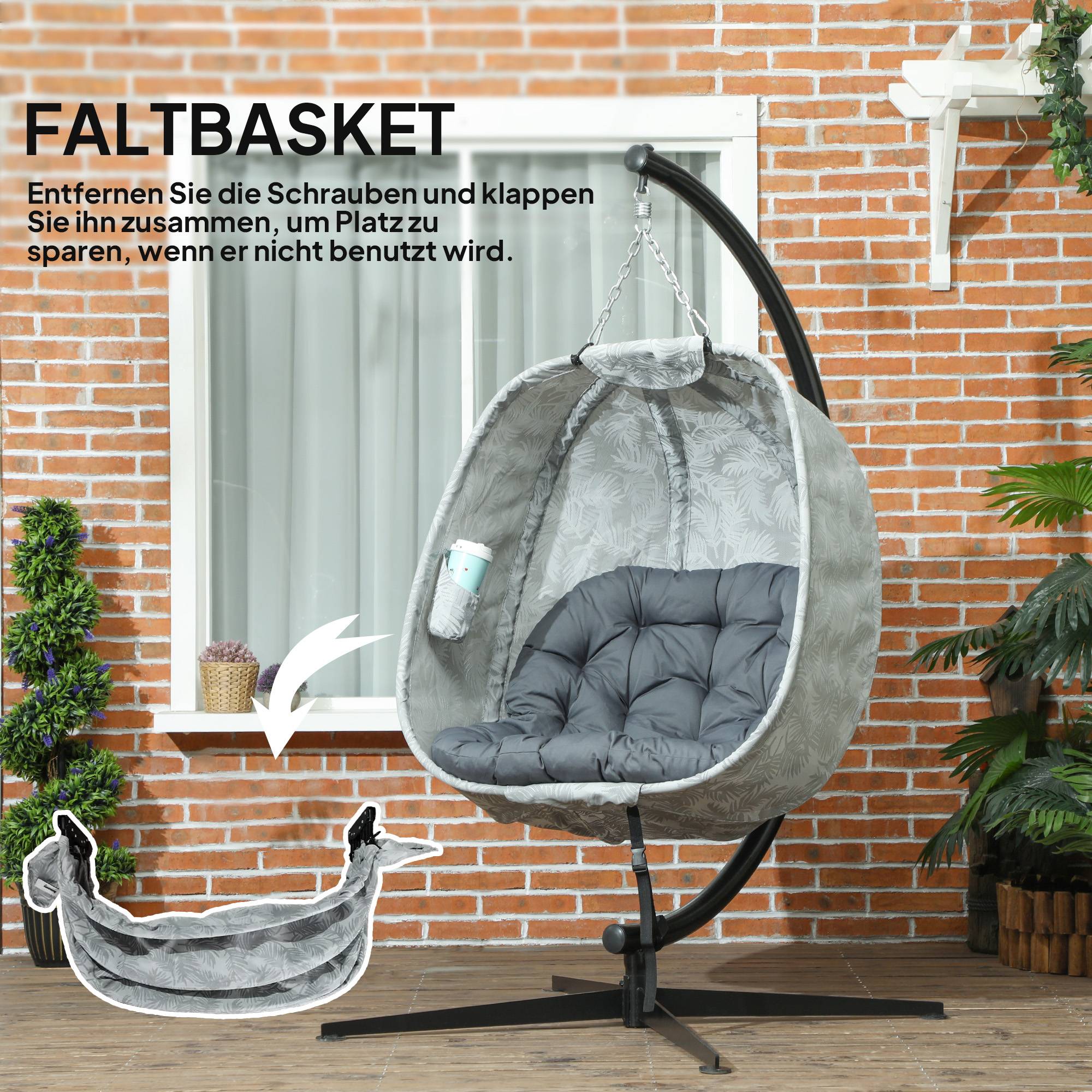 Fauteuil suspendu de jardin acier toile textilène respirante pliable gris - ComfortXL Outdoor Living - Image 8