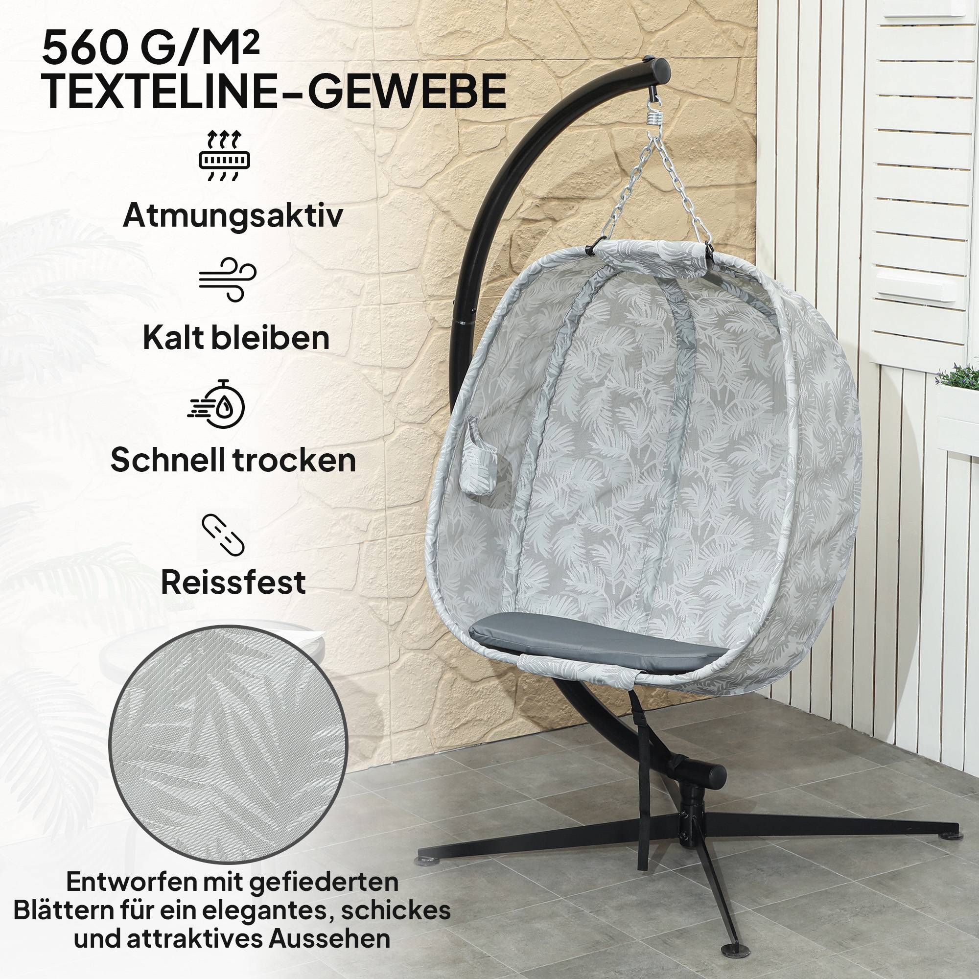 Fauteuil suspendu de jardin acier toile textilène respirante pliable gris - ComfortXL Outdoor Living - Image 7