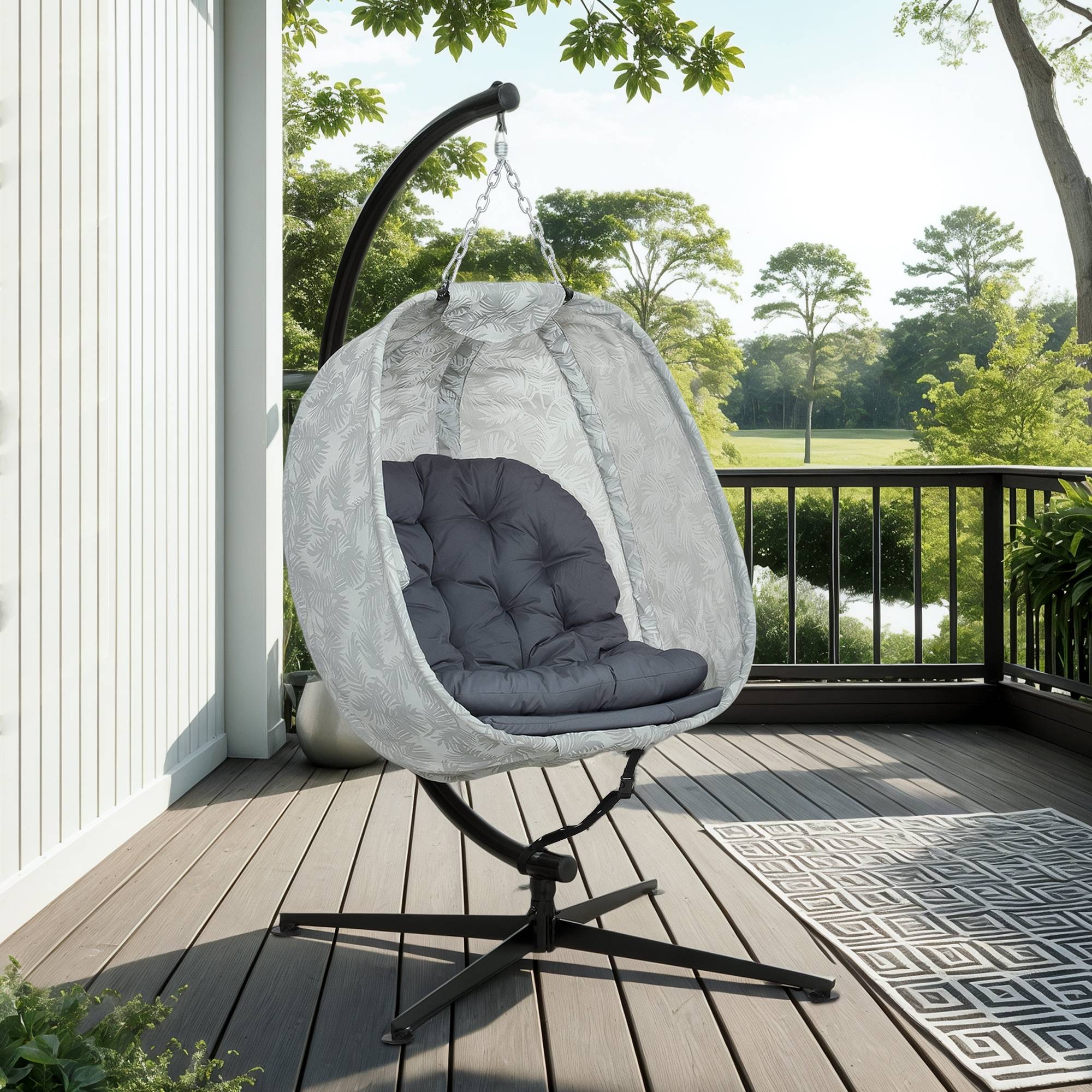Fauteuil suspendu de jardin acier toile textilène respirante pliable gris - ComfortXL Outdoor Living - Image 10
