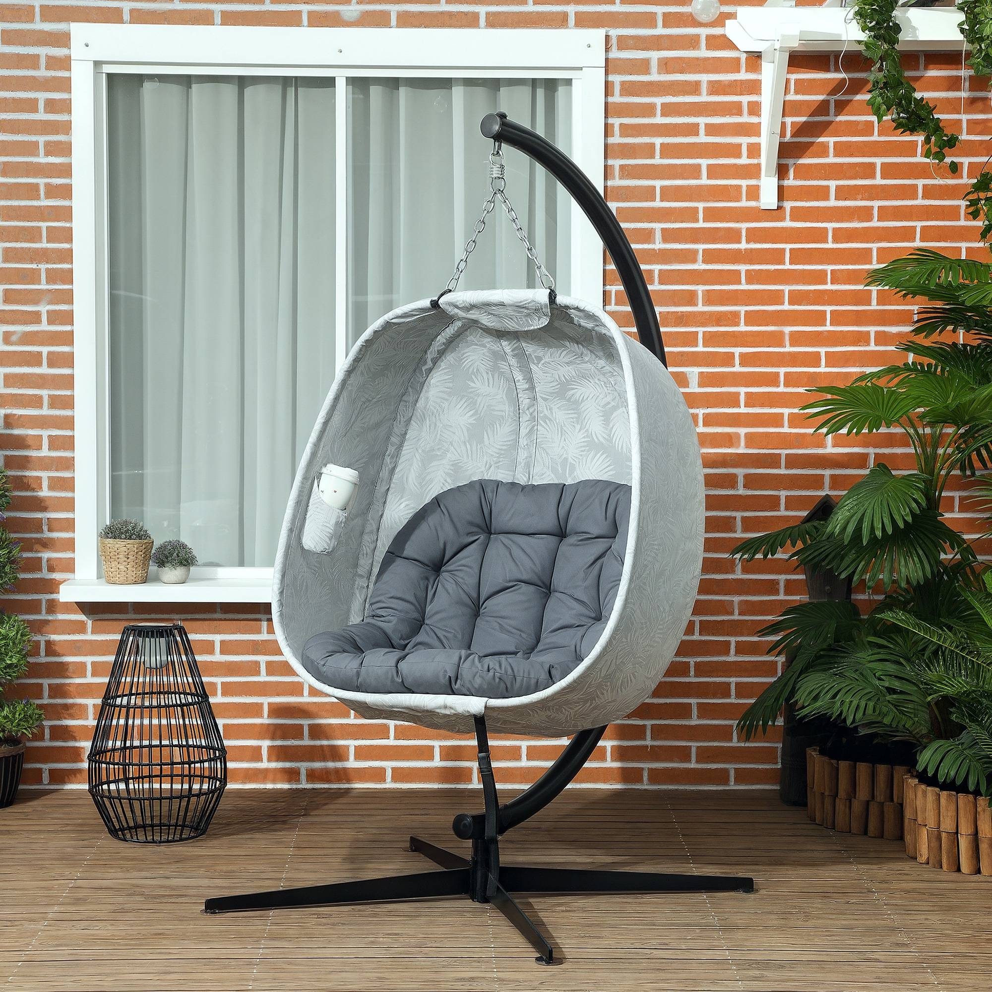 Fauteuil suspendu de jardin acier toile textilène respirante pliable gris - ComfortXL Outdoor Living - Image 4
