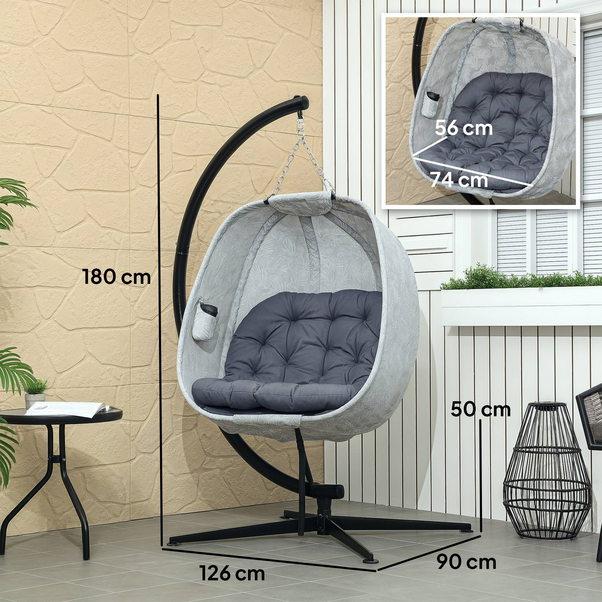 Fauteuil suspendu de jardin acier toile textilène respirante pliable gris - ComfortXL Outdoor Living - Image 5