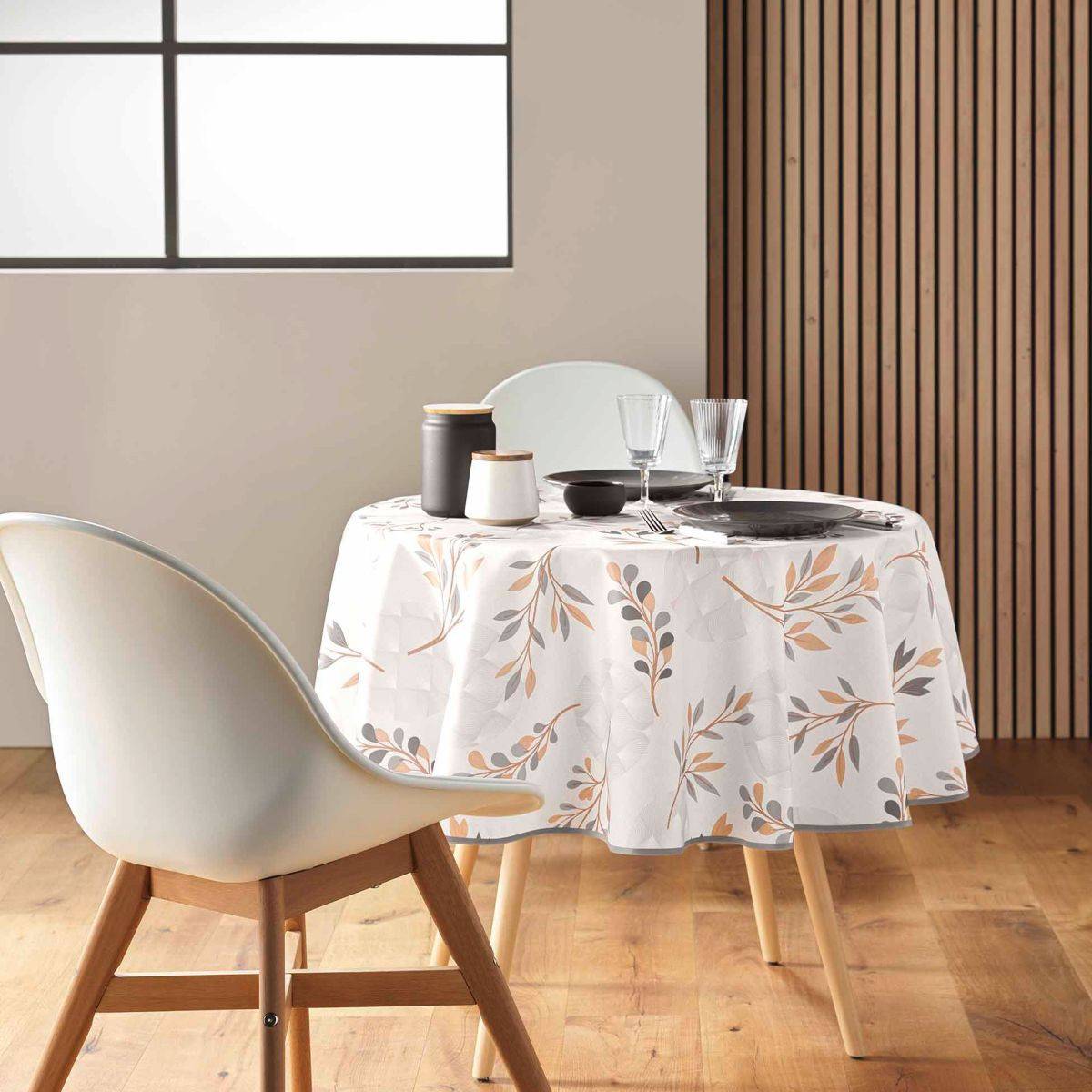 Paris Prix - Nappe Ronde Antitache Imprimé "Manola" 180cm Naturel - Image 4