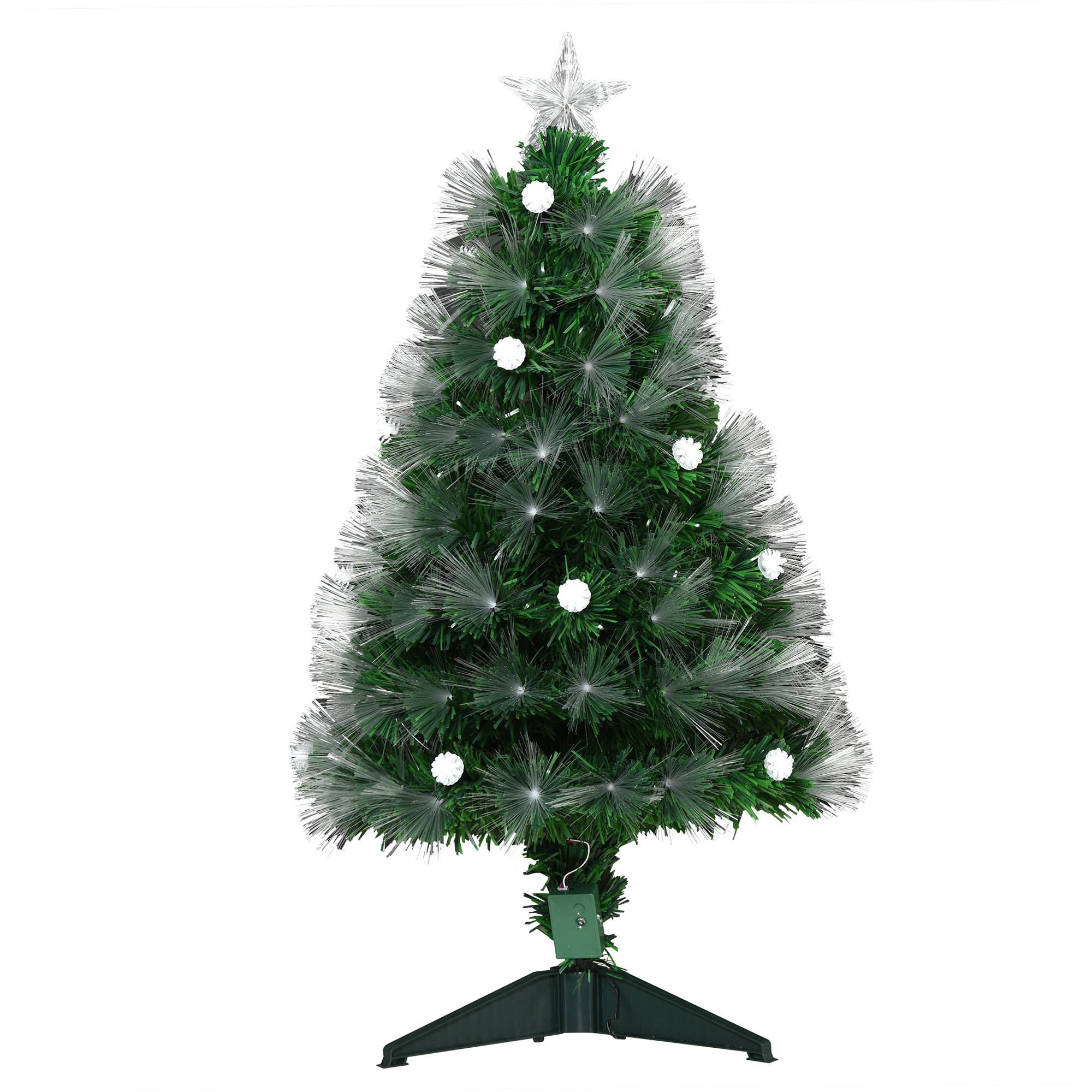 Sapin de Noël Artificiel Lumineux 90H cm Fibre Optique LED + 14 Ampoules + Support Pied 90 Branches étoile Sommet Brillante Vert - Image 2