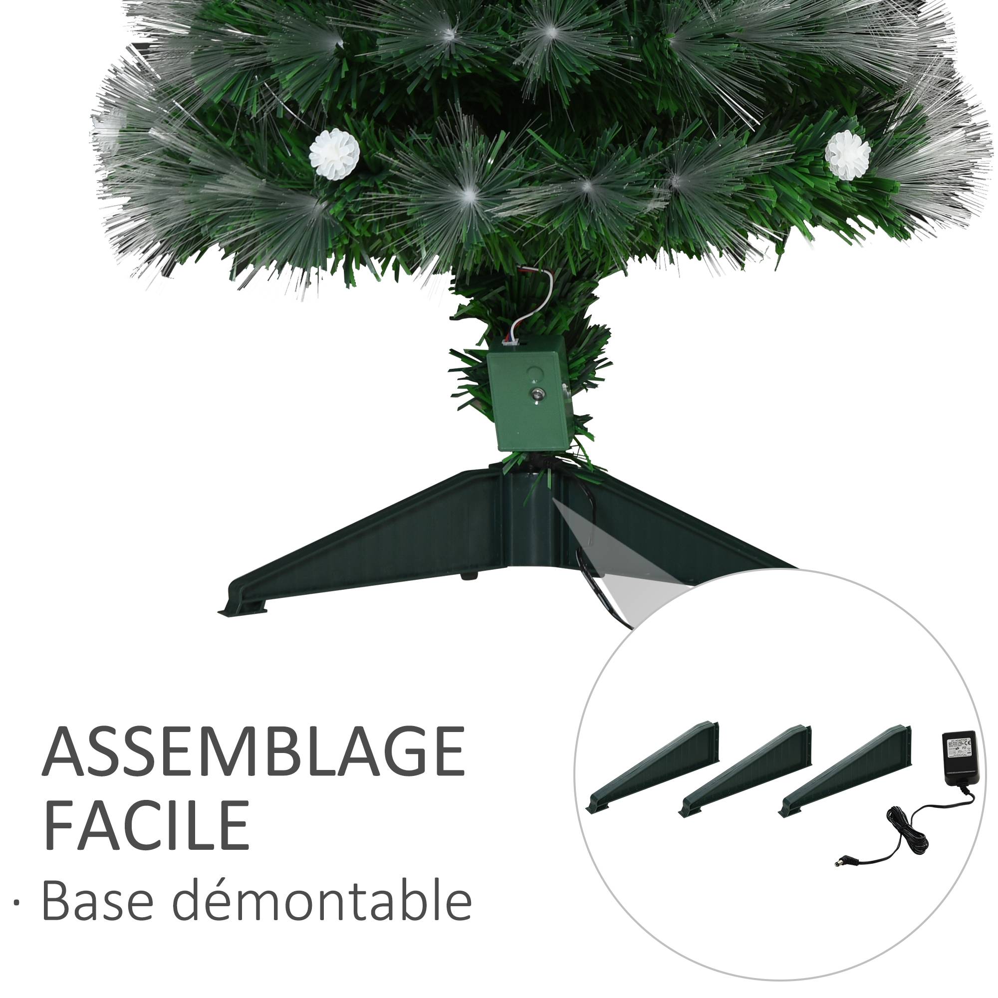 Sapin de Noël Artificiel Lumineux 90H cm Fibre Optique LED + 14 Ampoules + Support Pied 90 Branches étoile Sommet Brillante Vert - Image 9