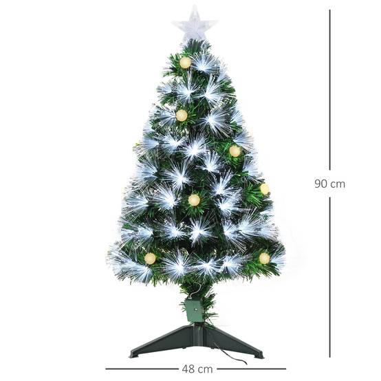 Sapin de Noël Artificiel Lumineux 90H cm Fibre Optique LED + 14 Ampoules + Support Pied 90 Branches étoile Sommet Brillante Vert - Image 5