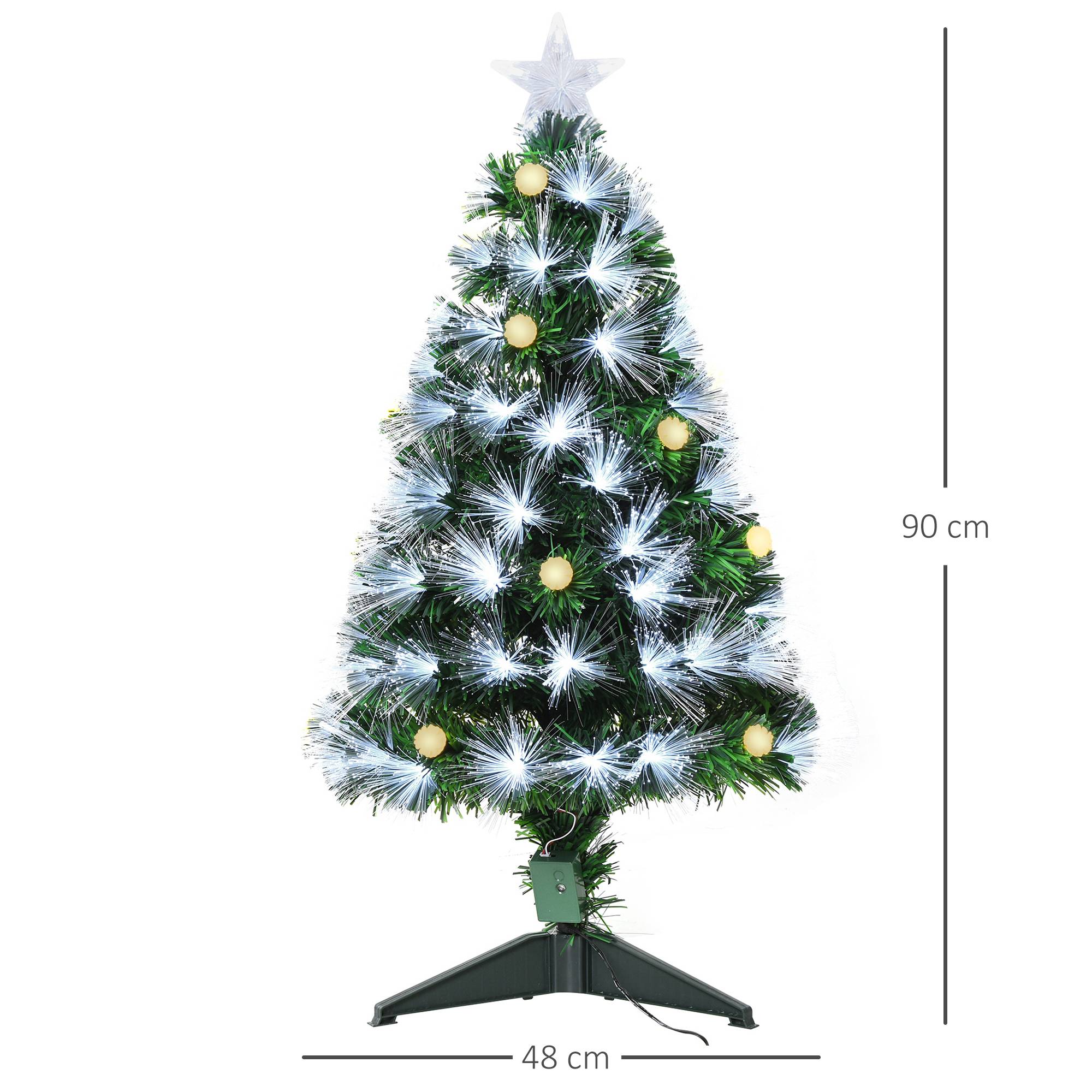 Sapin de Noël Artificiel Lumineux 90H cm Fibre Optique LED + 14 Ampoules + Support Pied 90 Branches étoile Sommet Brillante Vert - Image 5