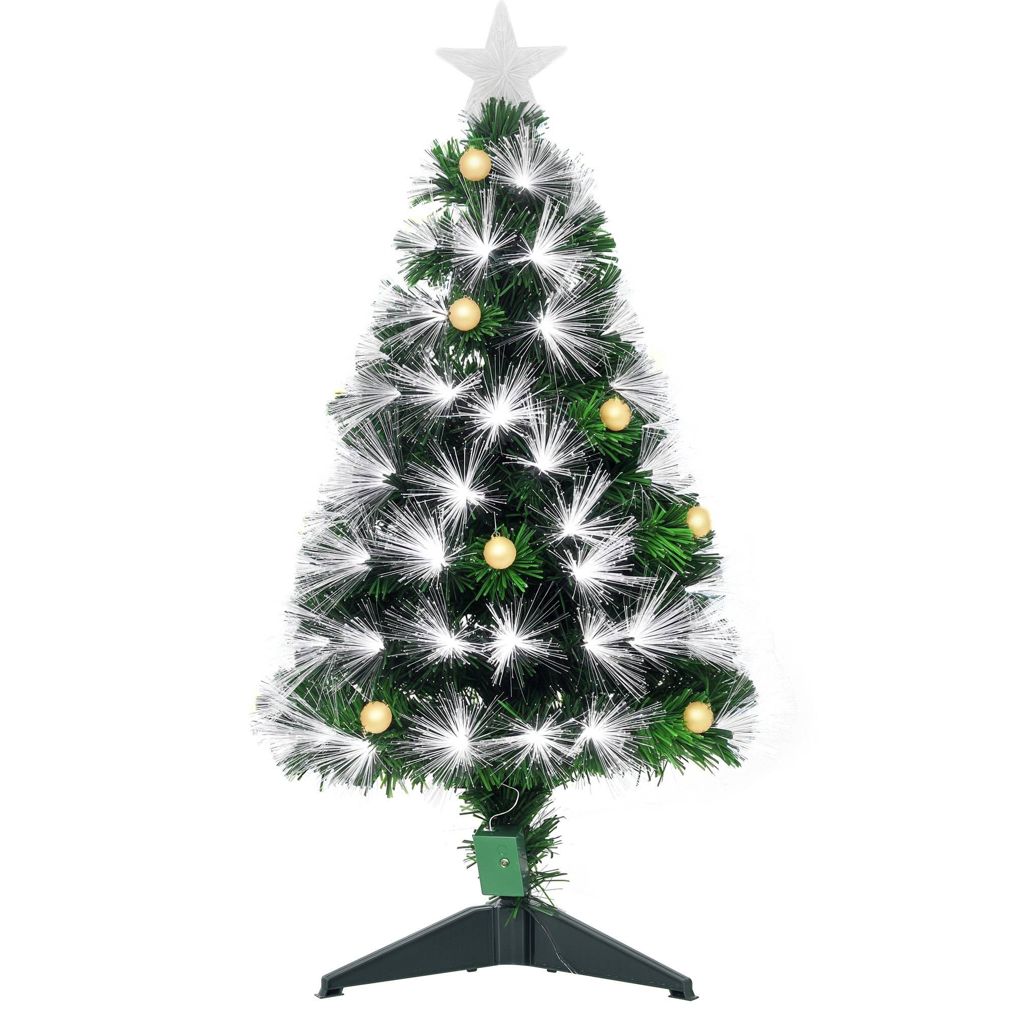 Sapin de Noël Artificiel Lumineux 90H cm Fibre Optique LED + 14 Ampoules + Support Pied 90 Branches étoile Sommet Brillante Vert - Image 1