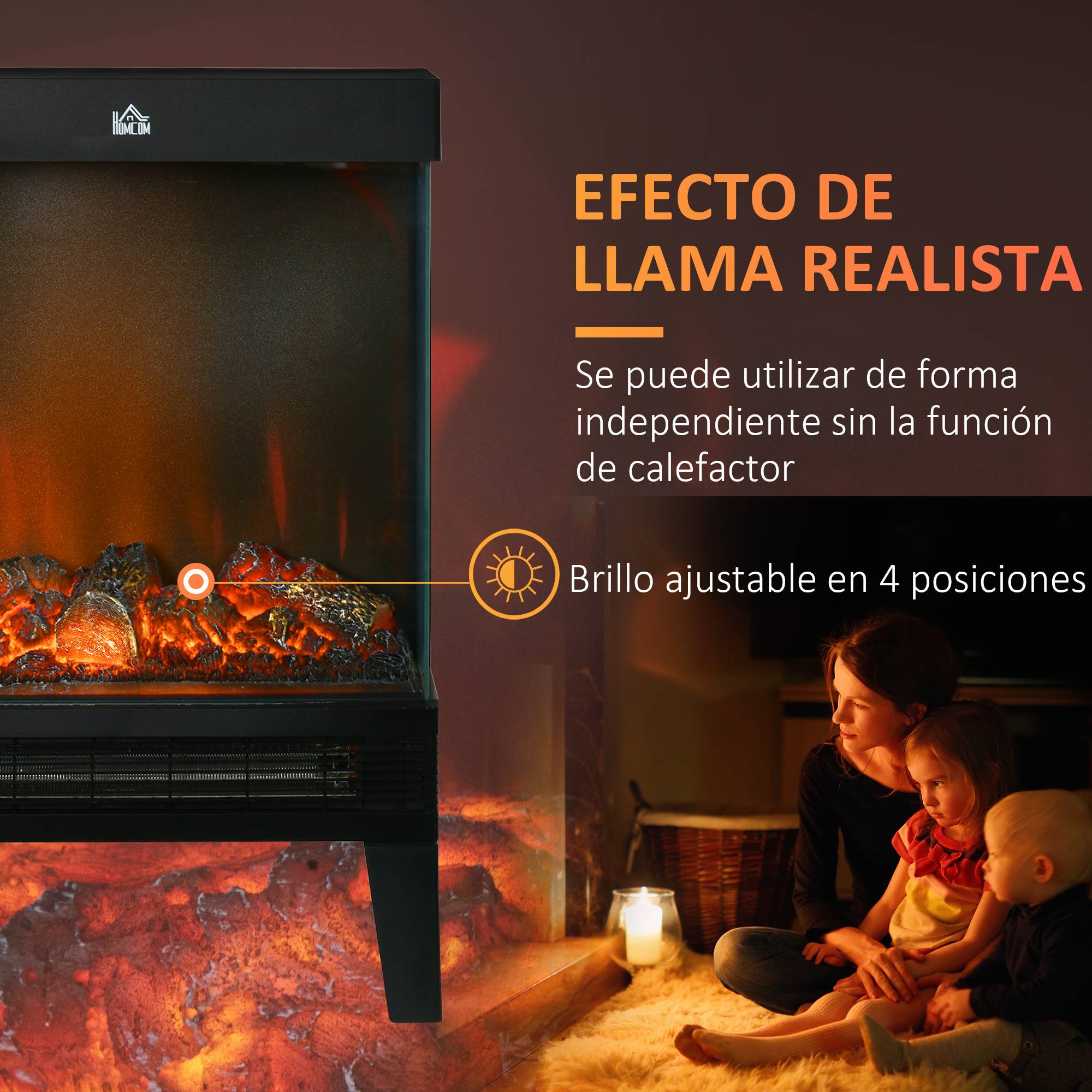 Cheminée électrique 1000W/2000W chauffage cheminée flamme LED réglable jusqu'à 15-20 m² 40,5x20x62 cm noir - Image 6