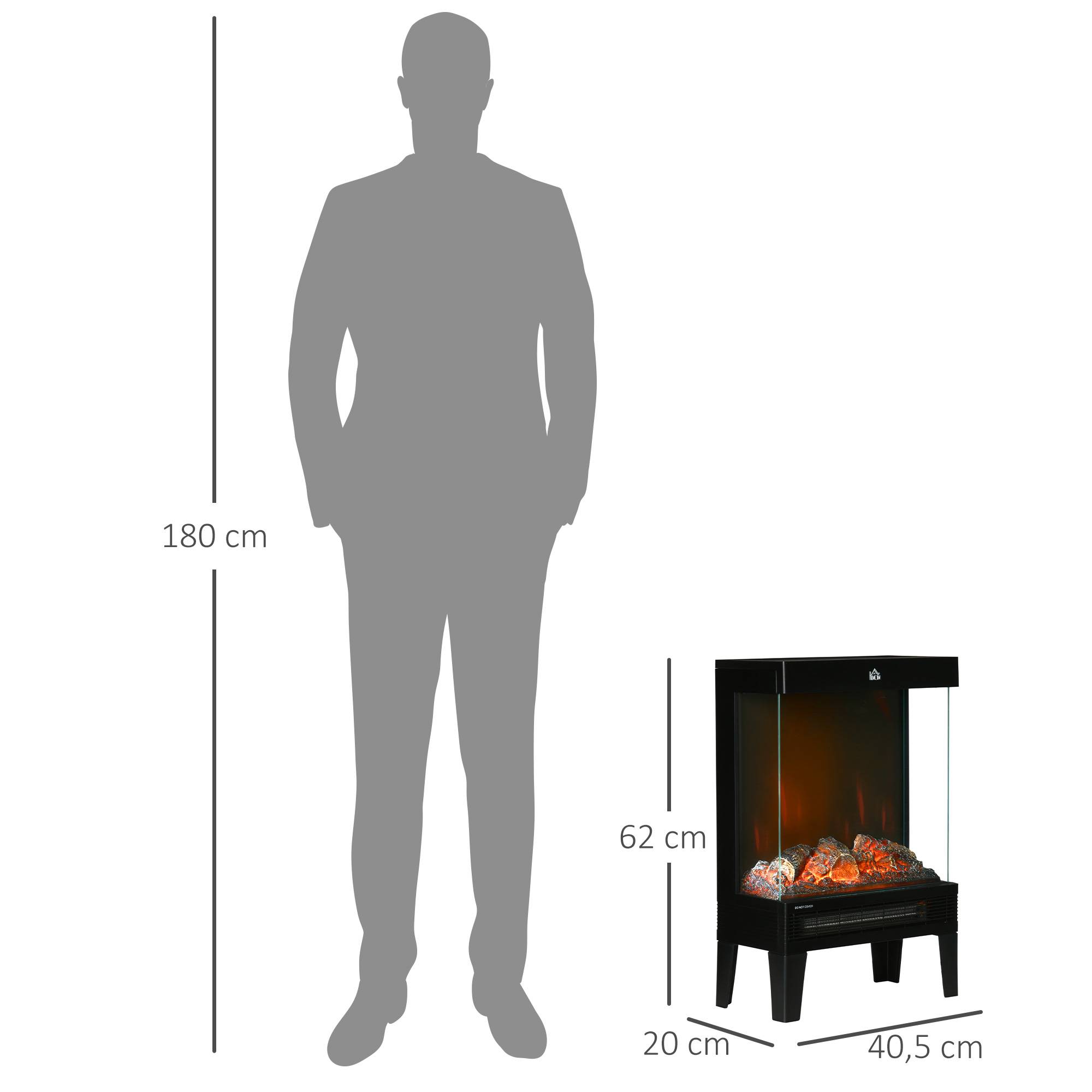 Cheminée électrique 1000W/2000W chauffage cheminée flamme LED réglable jusqu'à 15-20 m² 40,5x20x62 cm noir - Image 5
