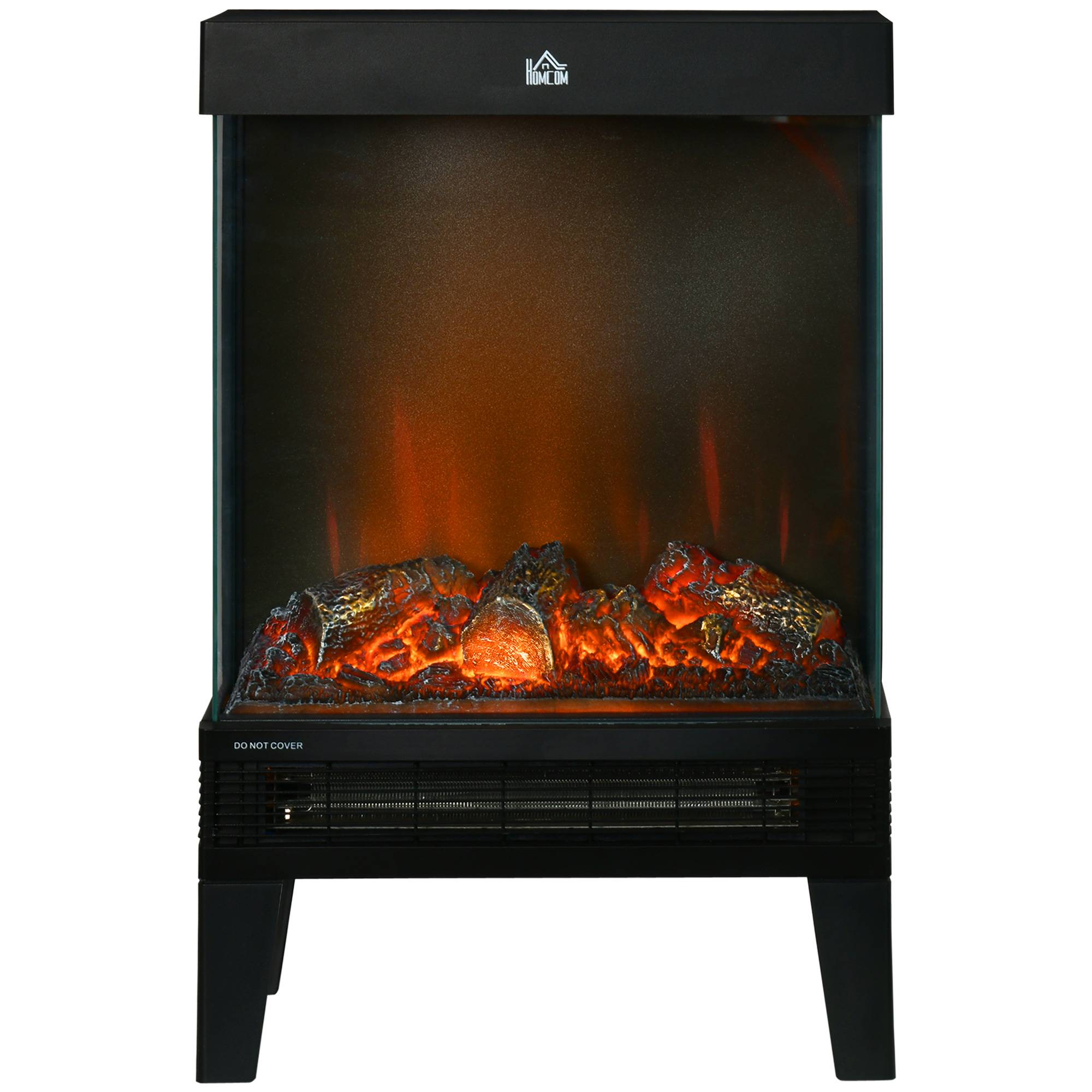 Cheminée électrique 1000W/2000W chauffage cheminée flamme LED réglable jusqu'à 15-20 m² 40,5x20x62 cm noir - Image 2