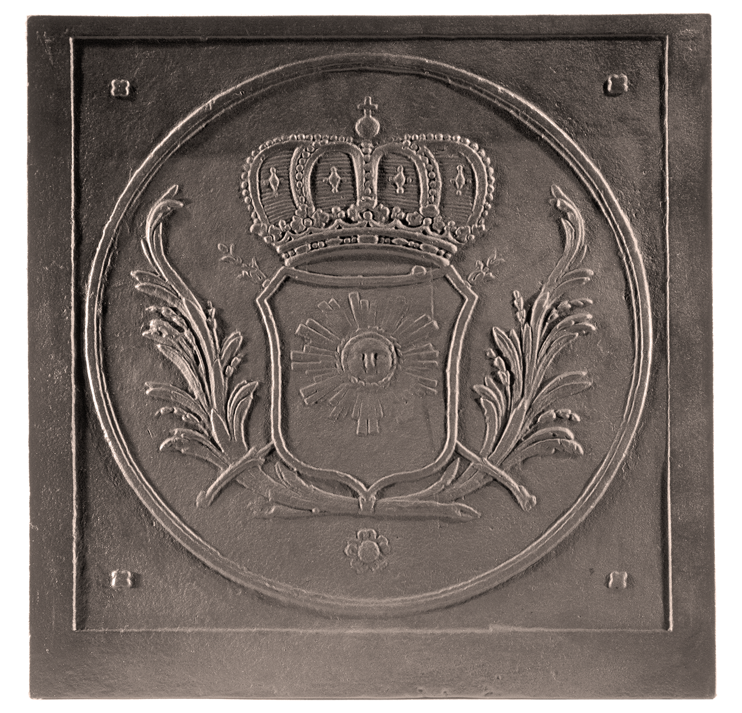Plaque de cheminée au nom du roy Dommartin grise H. 76,5cm X L. 76,5cm - Imagen 1