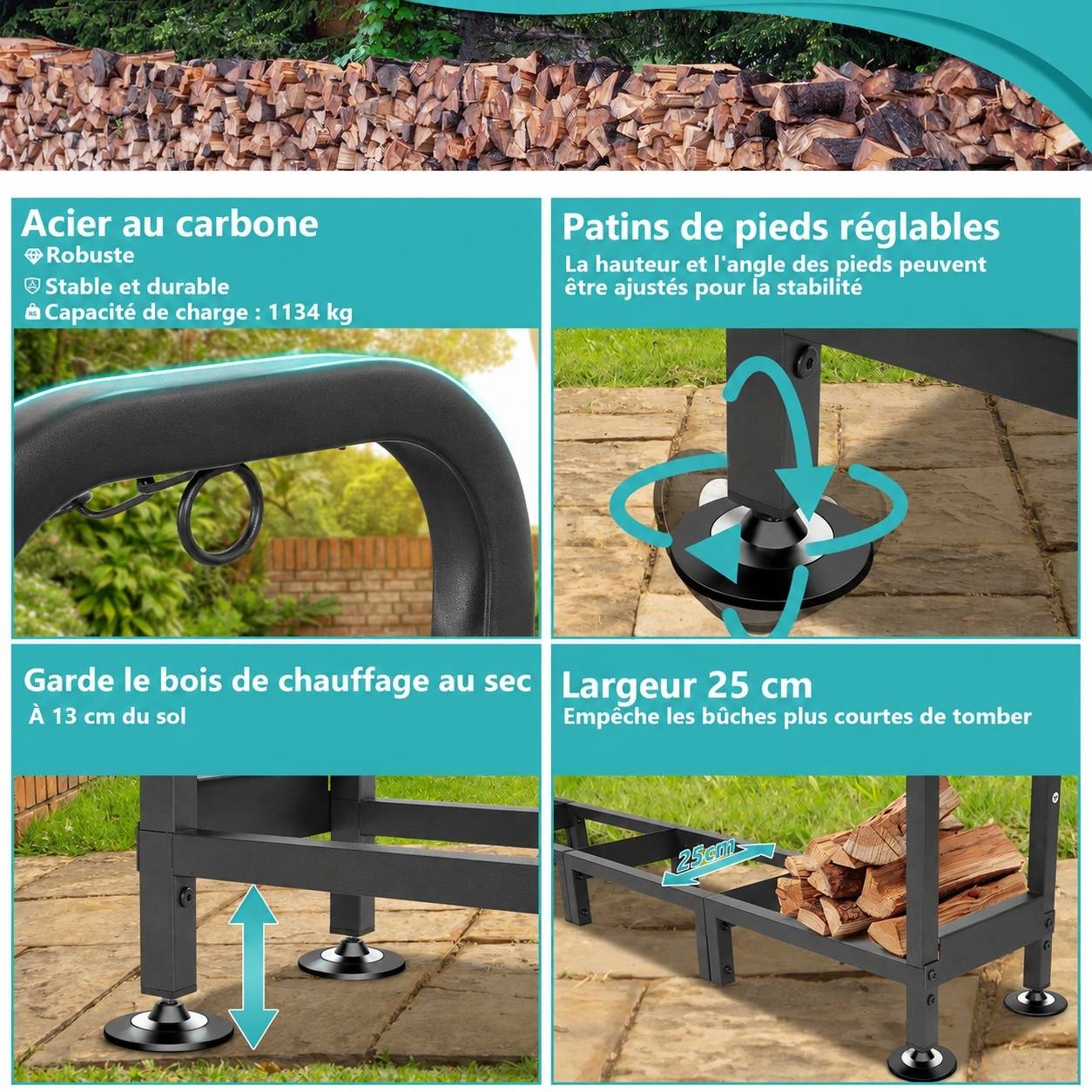 Support de Bûches Extérieur Ajustable avec Housse Imperméable - Image 4