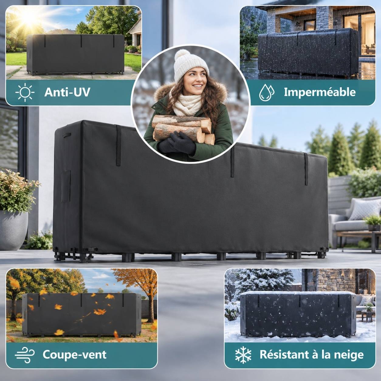 Support de Bûches Extérieur Ajustable avec Housse Imperméable - Image 7
