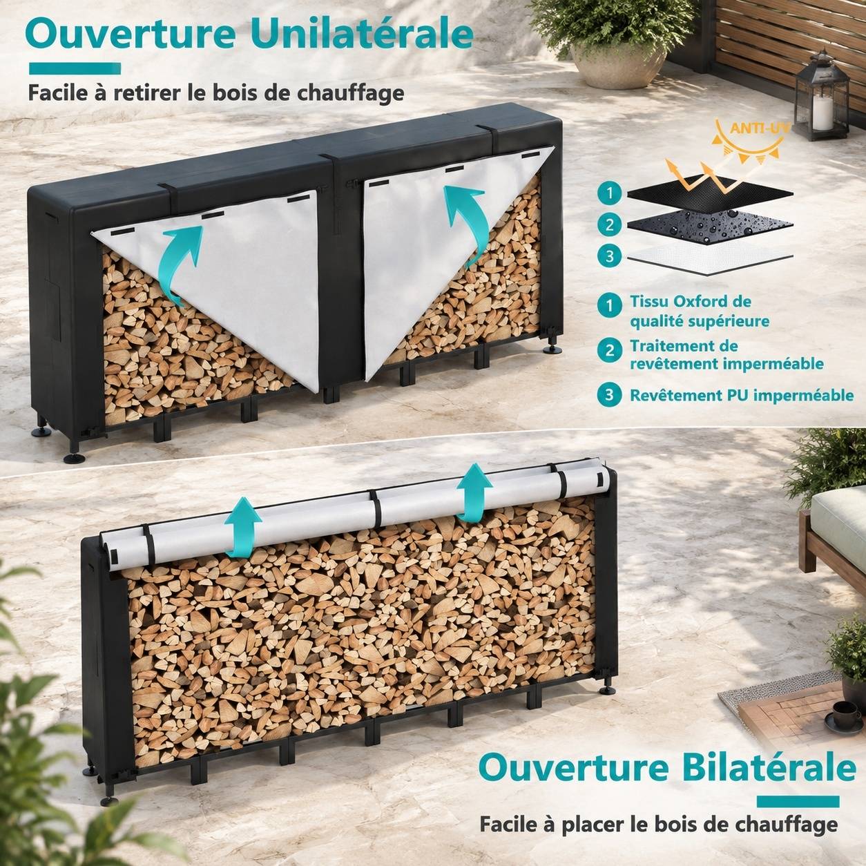 Support de Bûches Extérieur Ajustable avec Housse Imperméable - Image 5