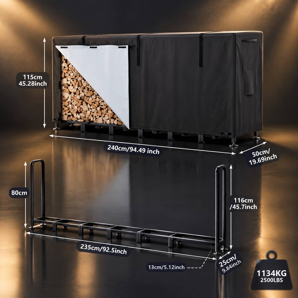Support de Bûches Extérieur Ajustable avec Housse Imperméable - Image 2