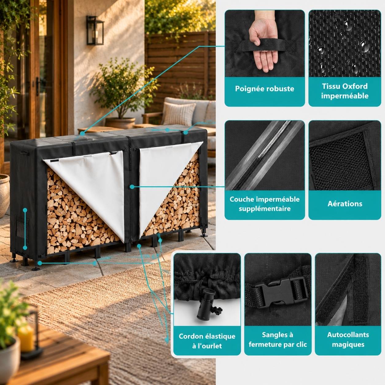 Support de Bûches Extérieur Ajustable avec Housse Imperméable - Image 3