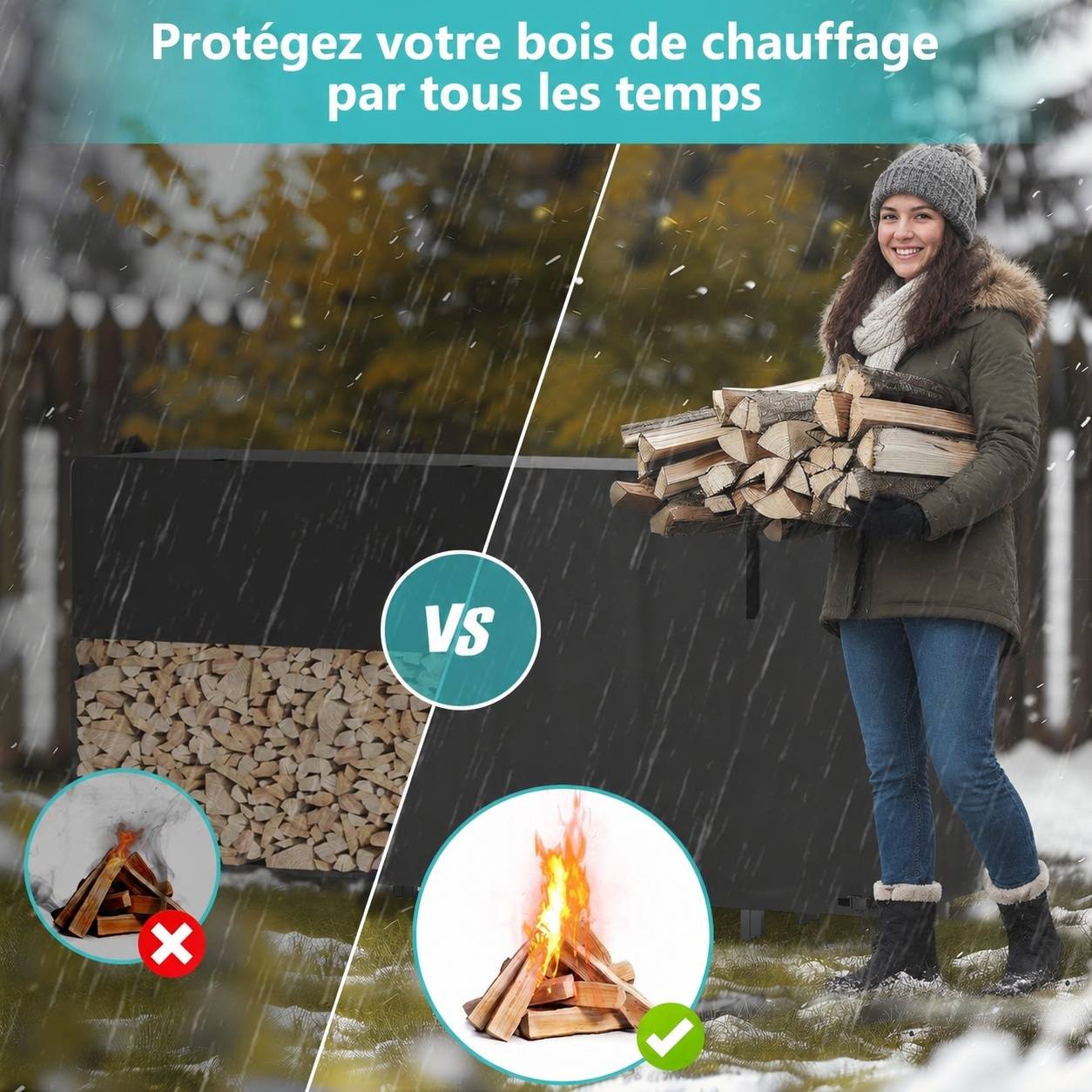 Support de Bûches Extérieur Ajustable avec Housse Imperméable - Image 6