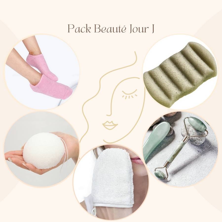 Pack Beauté & Bien-être - Roller Visage Jade + Gant Démaquillant + 2 Éponges Konjac + Chausettes Hydratantes - Image 1