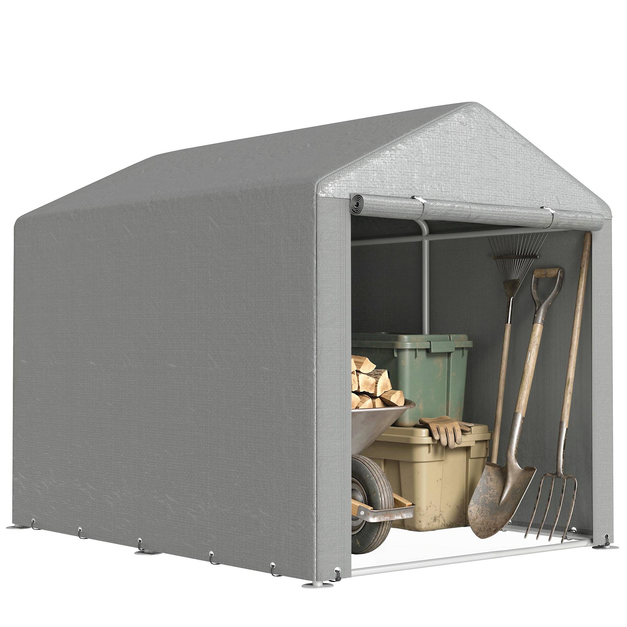 Sans Marque - Abri jardin vélos 1,6x2,2x1,7 m 2 compartiments porte zip imperméable anti-UV gris clair - Image 1