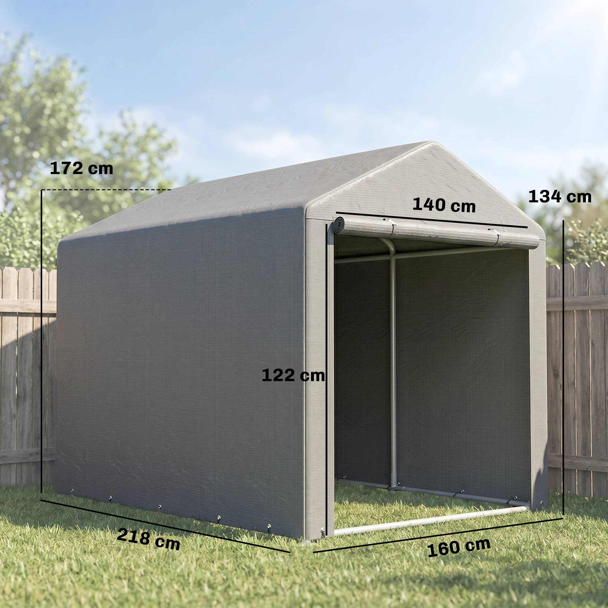 Sans Marque - Abri jardin vélos 1,6x2,2x1,7 m 2 compartiments porte zip imperméable anti-UV gris clair - Image 5