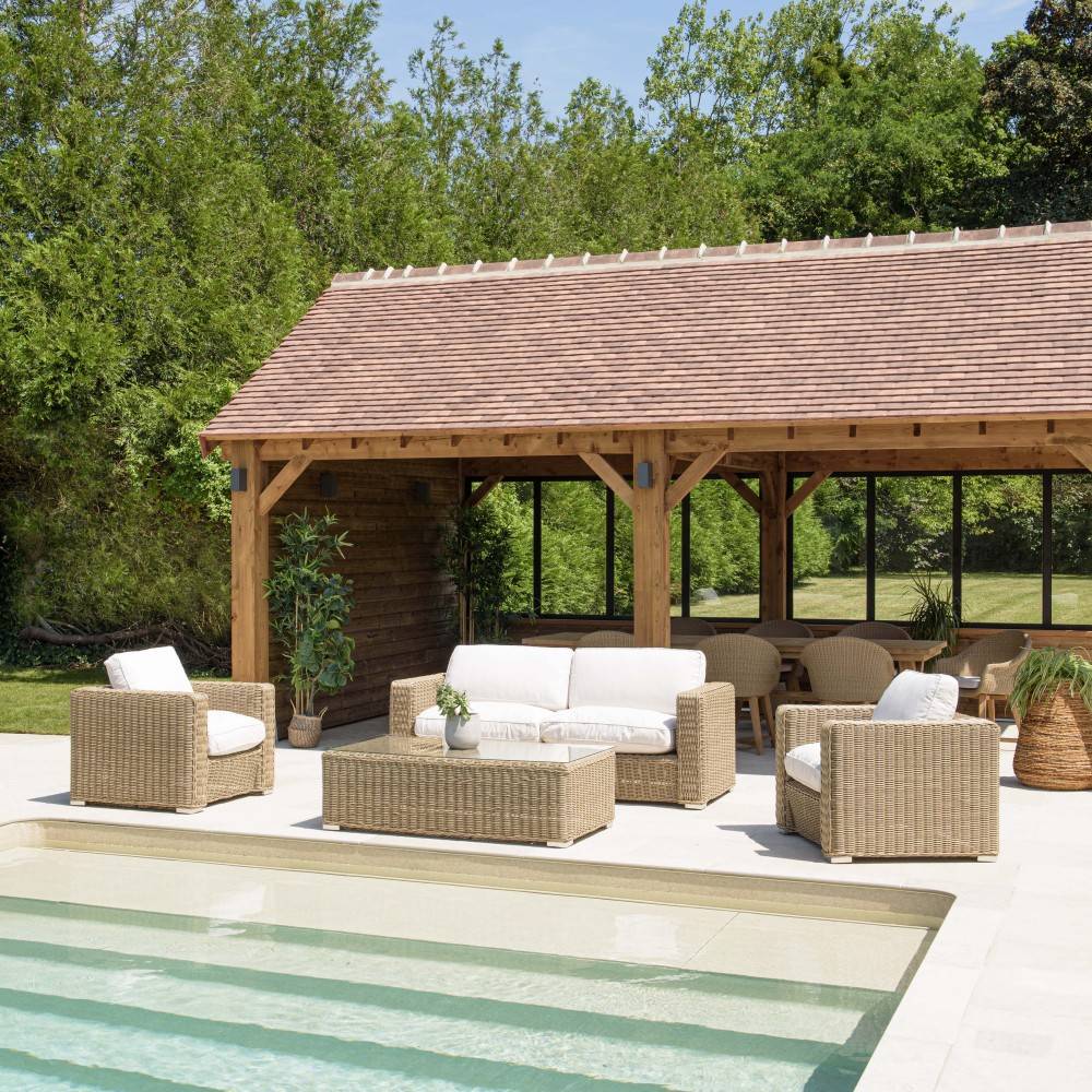 KALLY - Salon de jardin 5 places en rotin synthétique taupe - Image 2