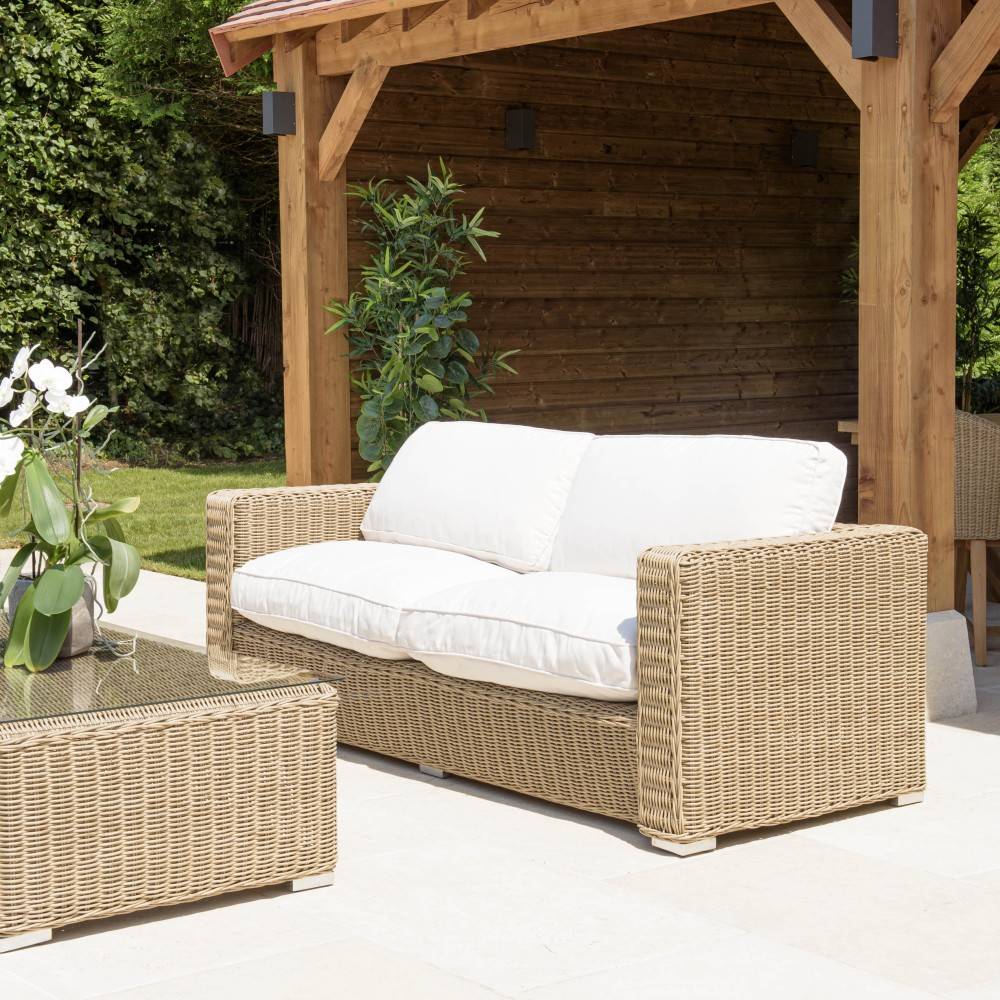 KALLY - Salon de jardin 5 places en rotin synthétique taupe - Image 3