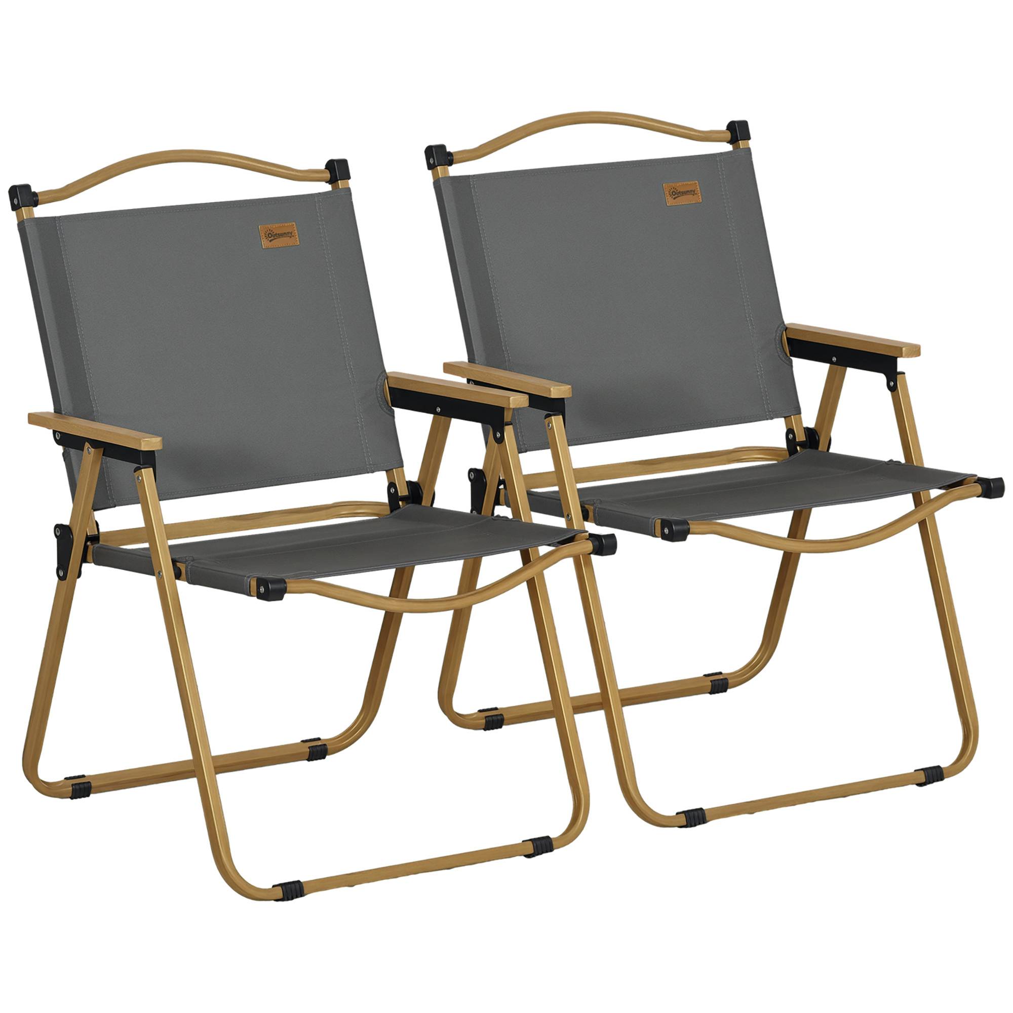 Lot de 2 chaises de camping acier et tissu Oxford gris foncé 54 x 59 x 78 cm - PANGIVO - Image 1