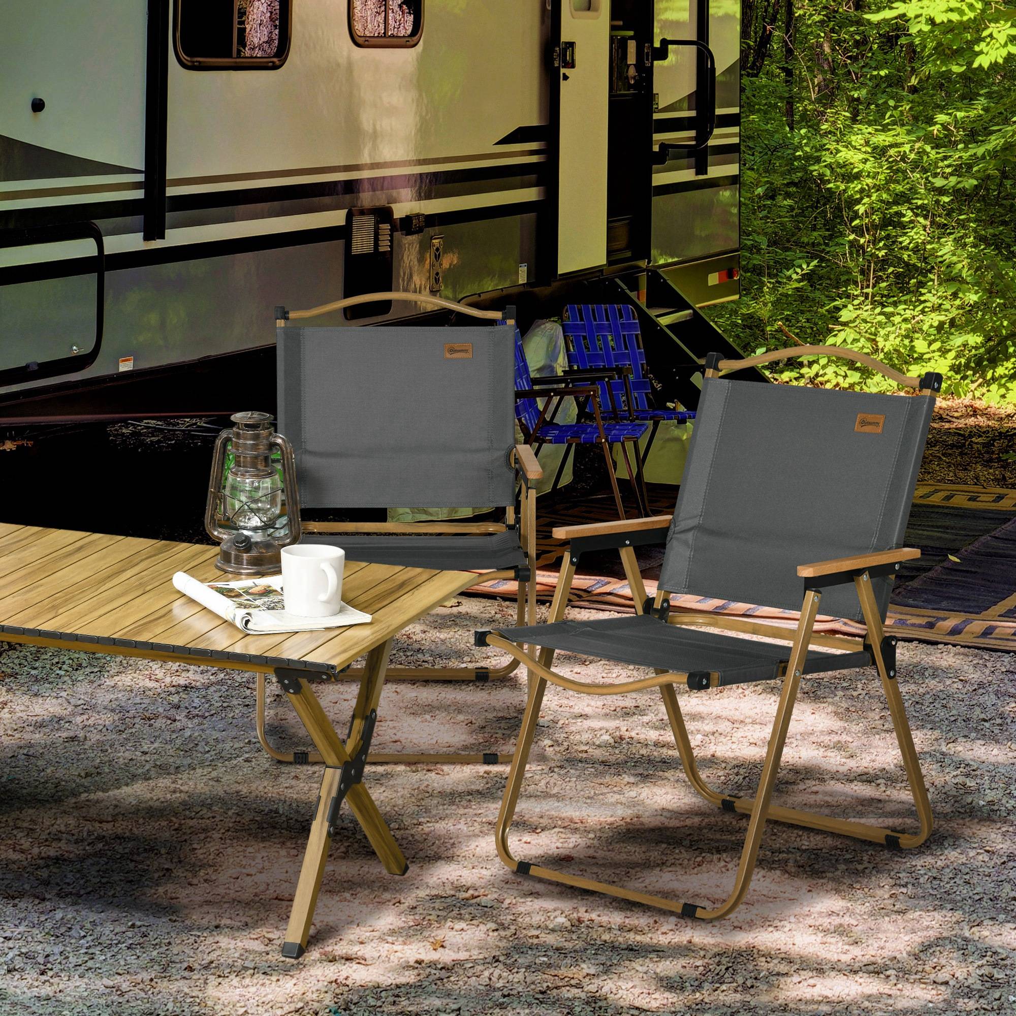 Lot de 2 chaises de camping acier et tissu Oxford gris foncé 54 x 59 x 78 cm - PANGIVO - Image 3