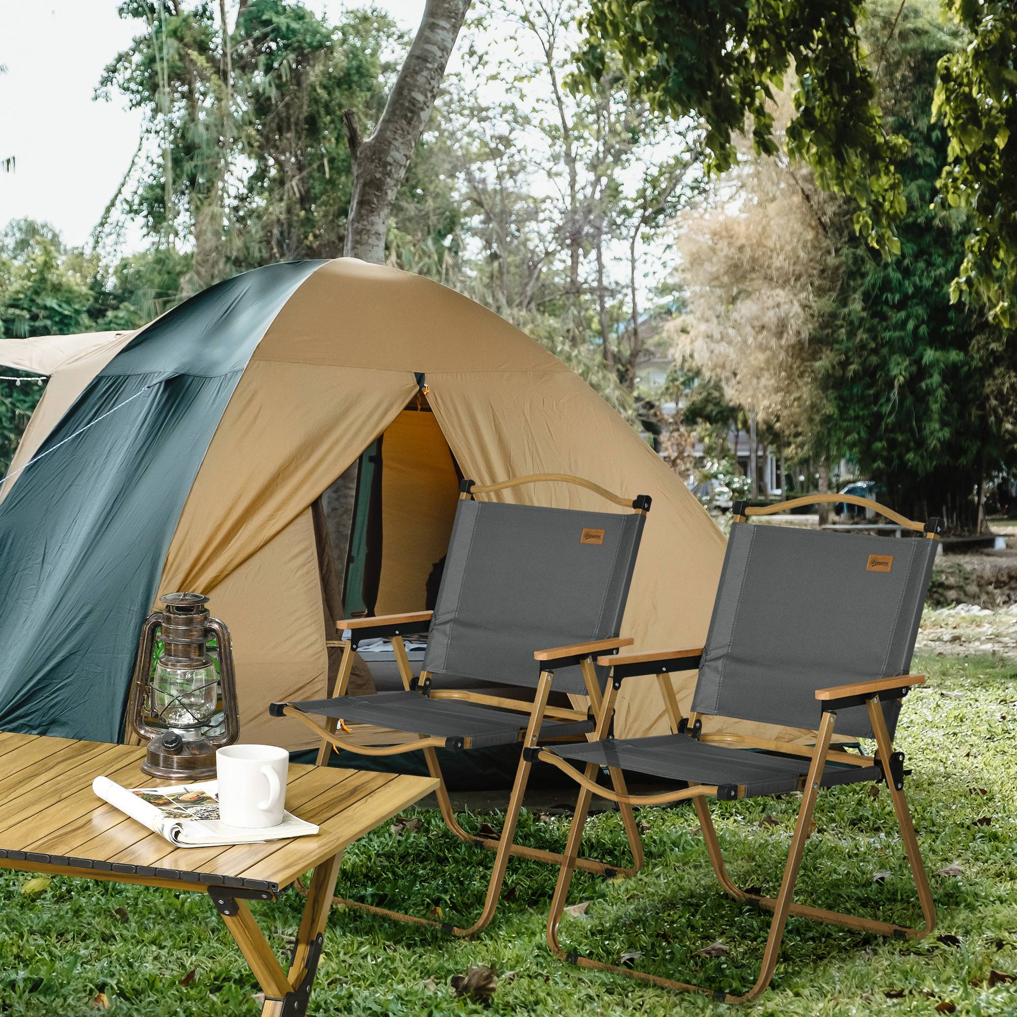 Lot de 2 chaises de camping acier et tissu Oxford gris foncé 54 x 59 x 78 cm - PANGIVO - Image 4