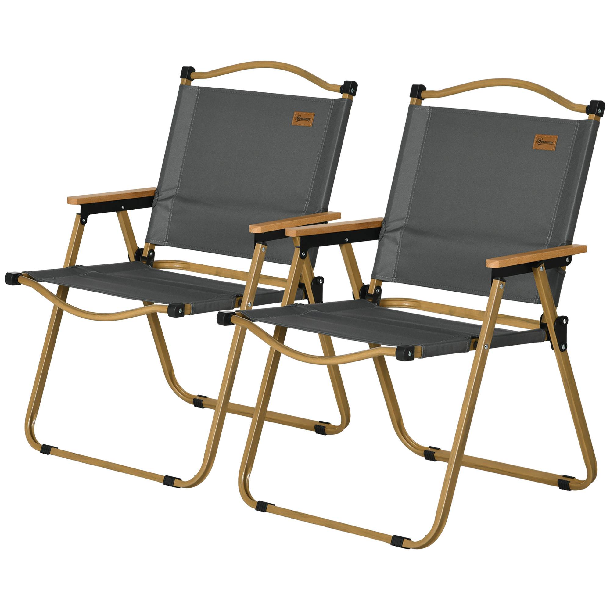 Lot de 2 chaises de camping acier et tissu Oxford gris foncé 54 x 59 x 78 cm - PANGIVO - Image 2