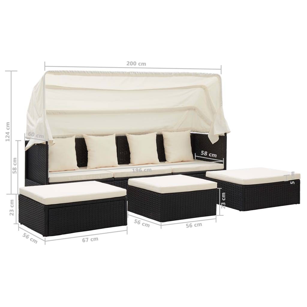 Vidaxl - Lit de jardin avec toit Noir Résine tressée vidaXL 46156 - Imagen 3