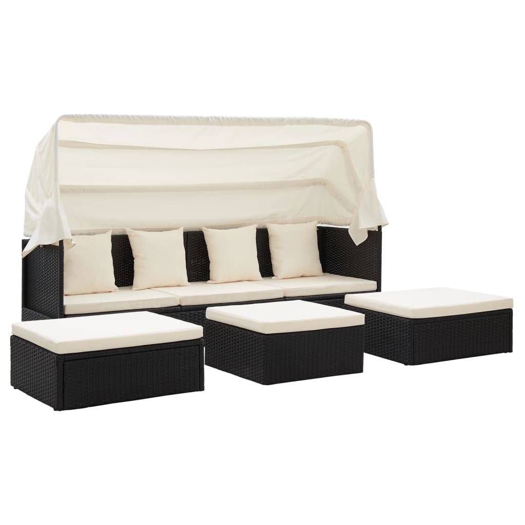 Vidaxl - Lit de jardin avec toit Noir Résine tressée vidaXL 46156 - Imagen 2