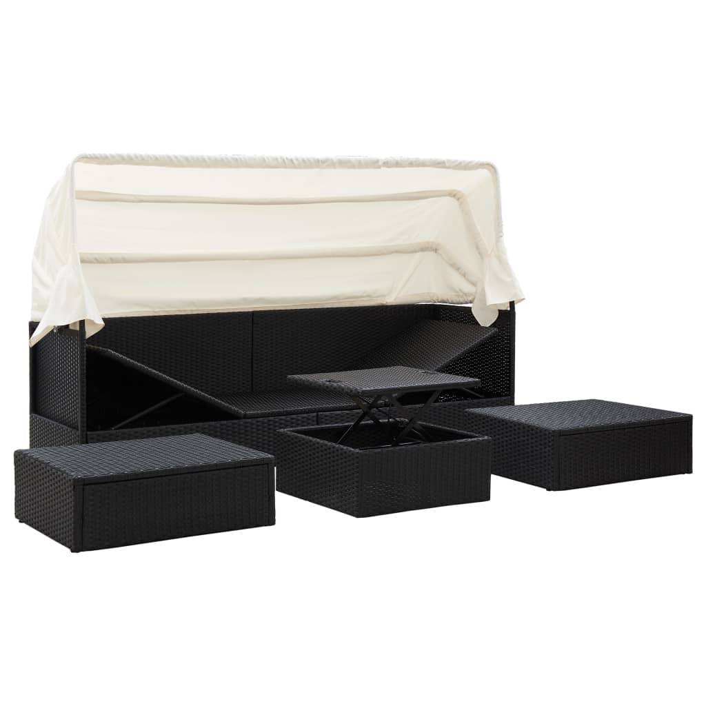 Vidaxl - Lit de jardin avec toit Noir Résine tressée vidaXL 46156 - Imagen 5