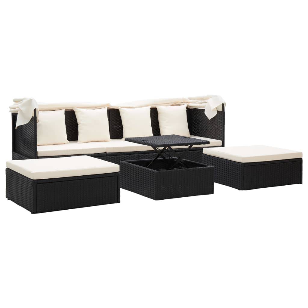 Vidaxl - Lit de jardin avec toit Noir Résine tressée vidaXL 46156 - Imagen 4