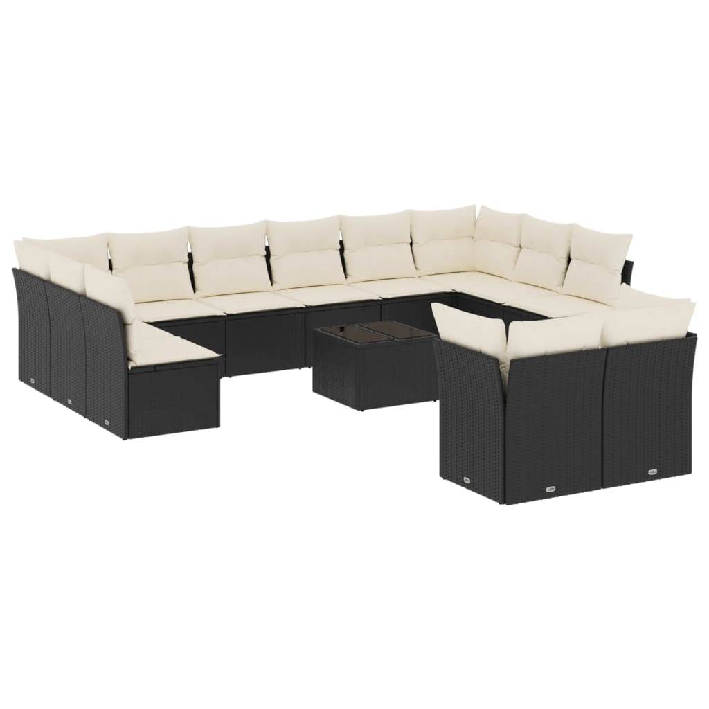 Mobilier de jardin sectionnel 12 personnes résine tressée et table basse pour patio Noir et Crème – ComfortXL Outdoor Living - Image 2