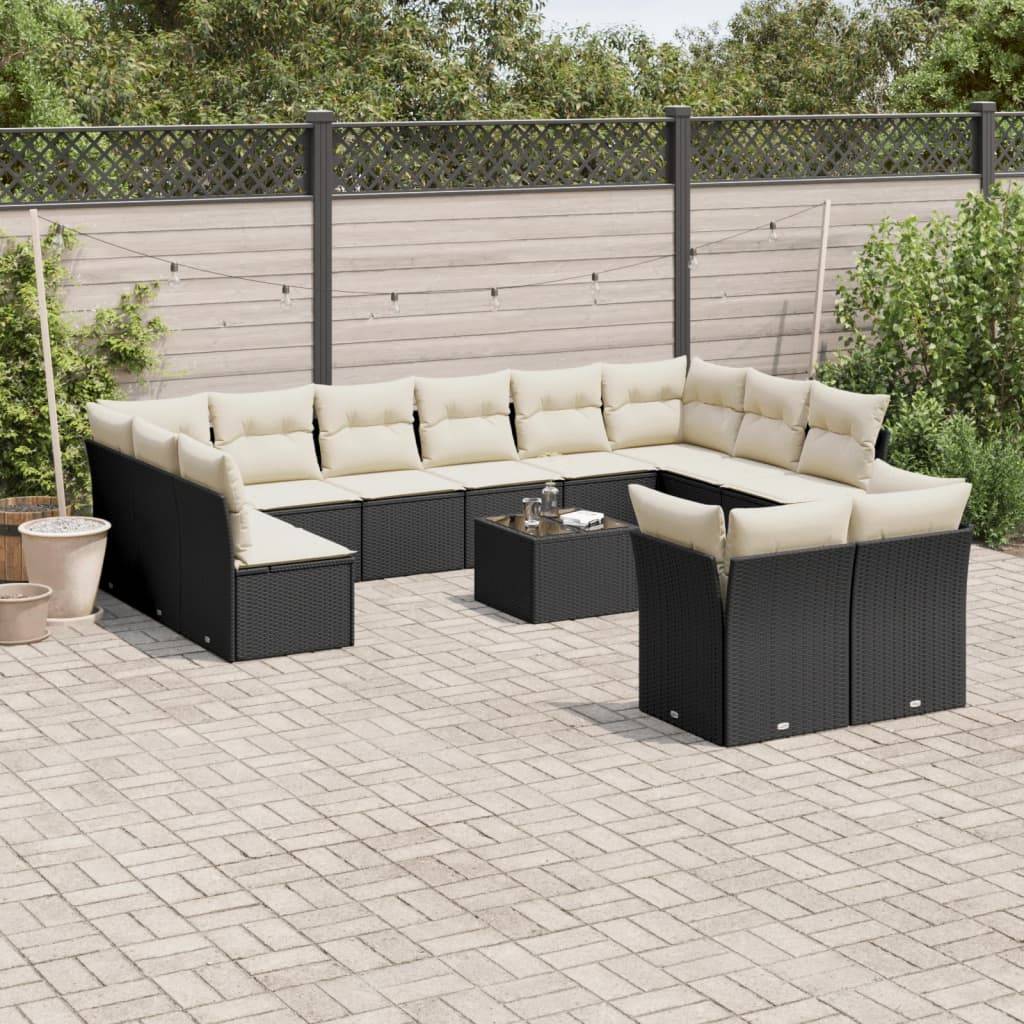 Mobilier de jardin sectionnel 12 personnes résine tressée et table basse pour patio Noir et Crème – ComfortXL Outdoor Living