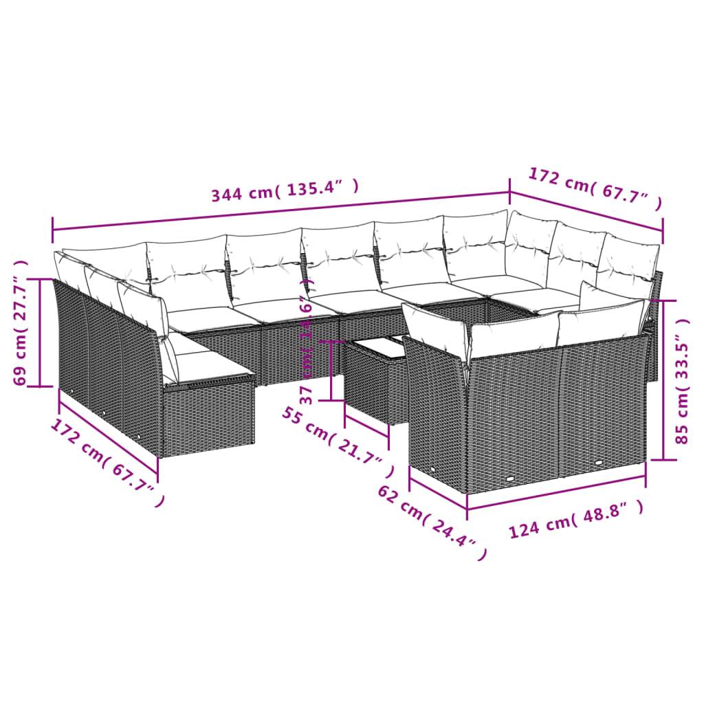 Mobilier de jardin sectionnel 12 personnes résine tressée et table basse pour patio Noir et Crème – ComfortXL Outdoor Living - Image 3