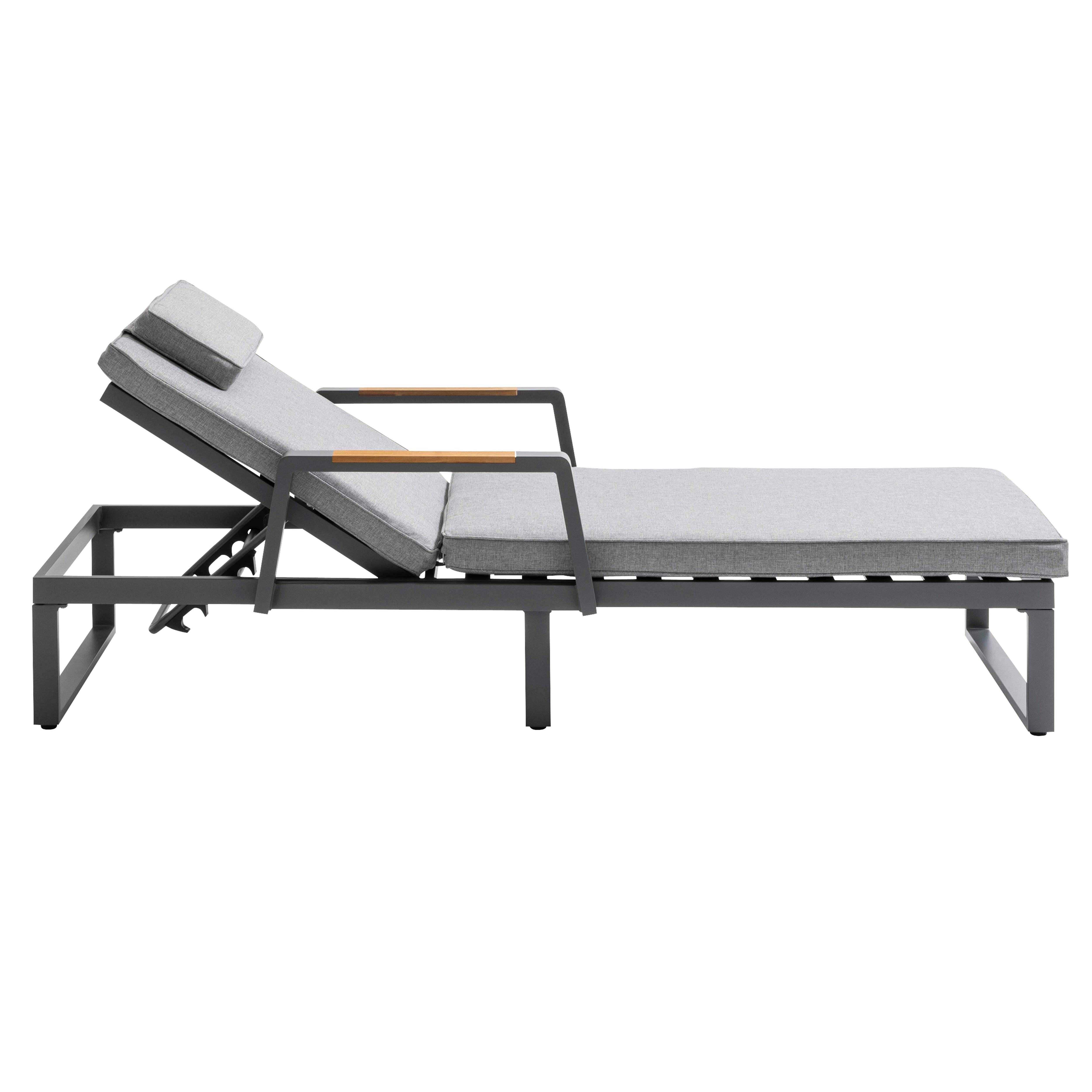 Oviala - Bain de soleil en aluminium et teck noir et gris - Oviala - Imagen 3