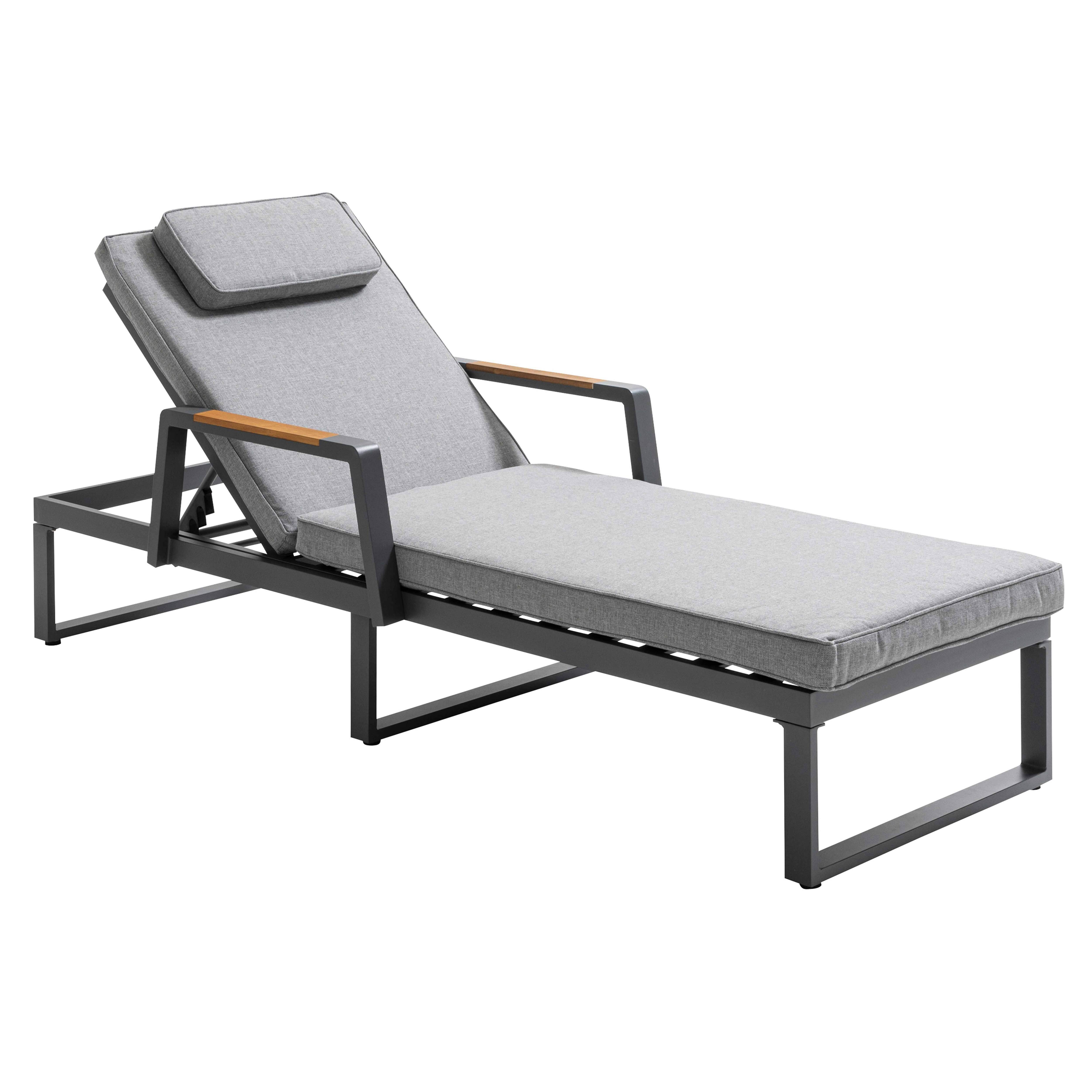 Oviala - Bain de soleil en aluminium et teck noir et gris - Oviala - Imagen 1