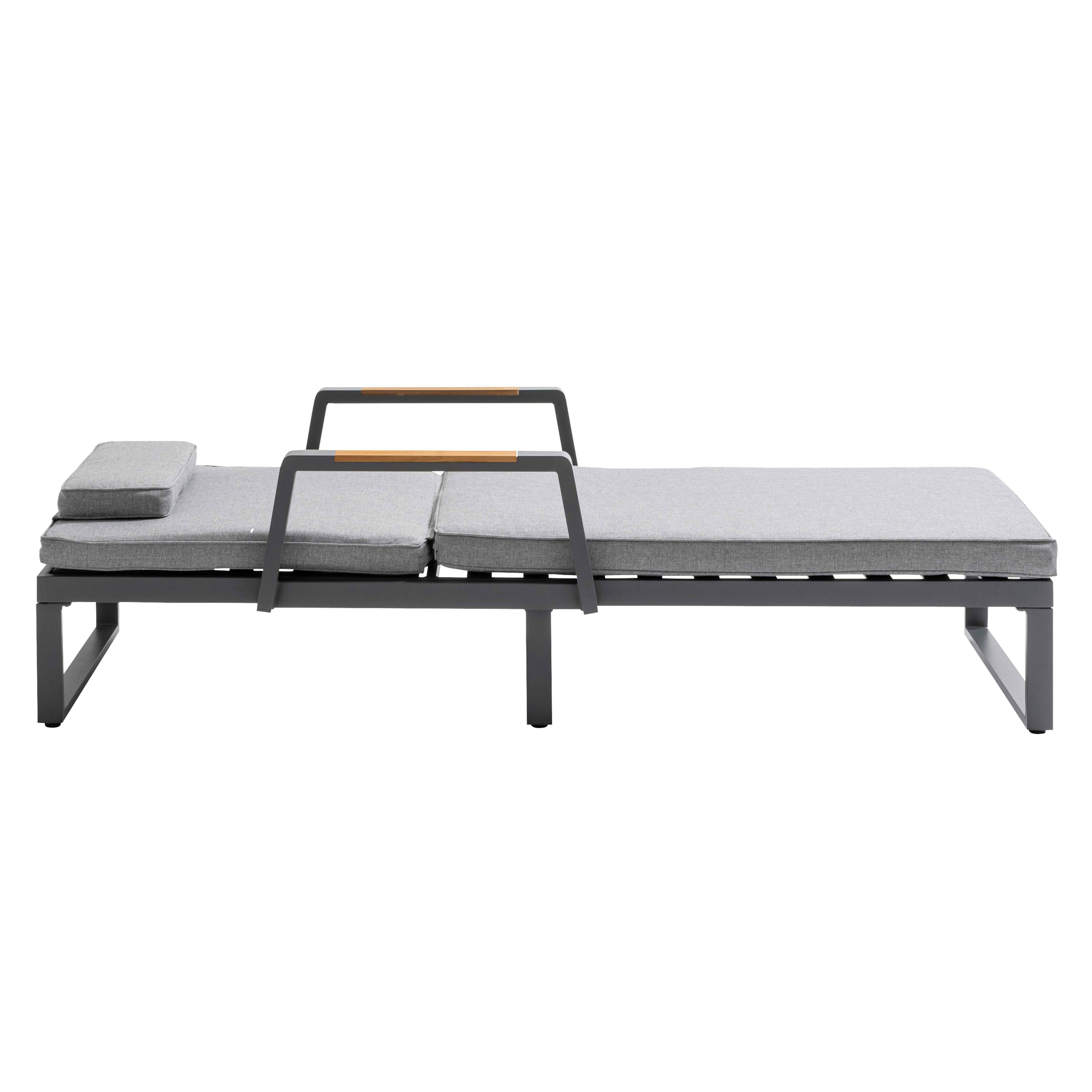 Oviala - Bain de soleil en aluminium et teck noir et gris - Oviala - Imagen 4