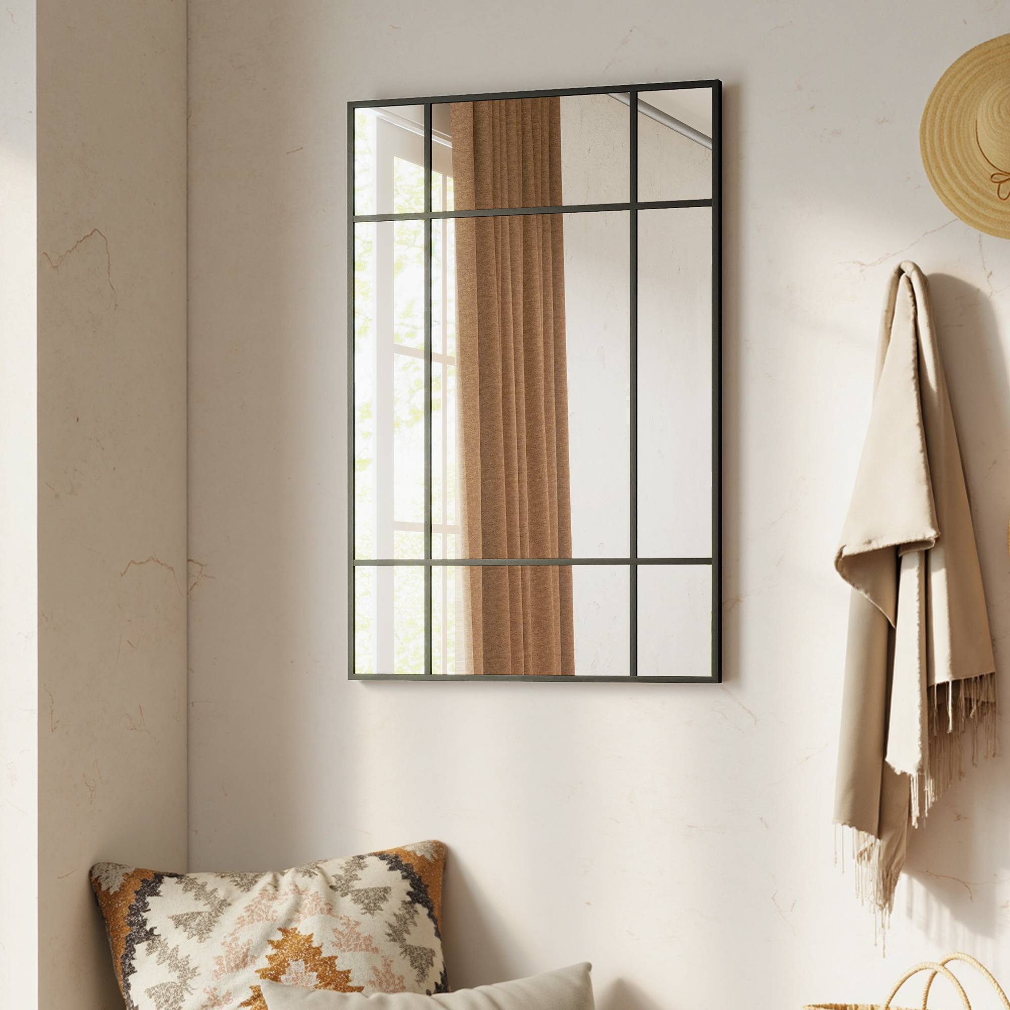 Sans Marque - Miroir mural rectangulaire 90x60 cm cadre métal miroir décoratif salon chambre noir - Image 4
