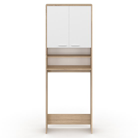 Meuble étagères de rangement dessus machine à laver et WC WALLIS blanc et hêtre - Image 3
