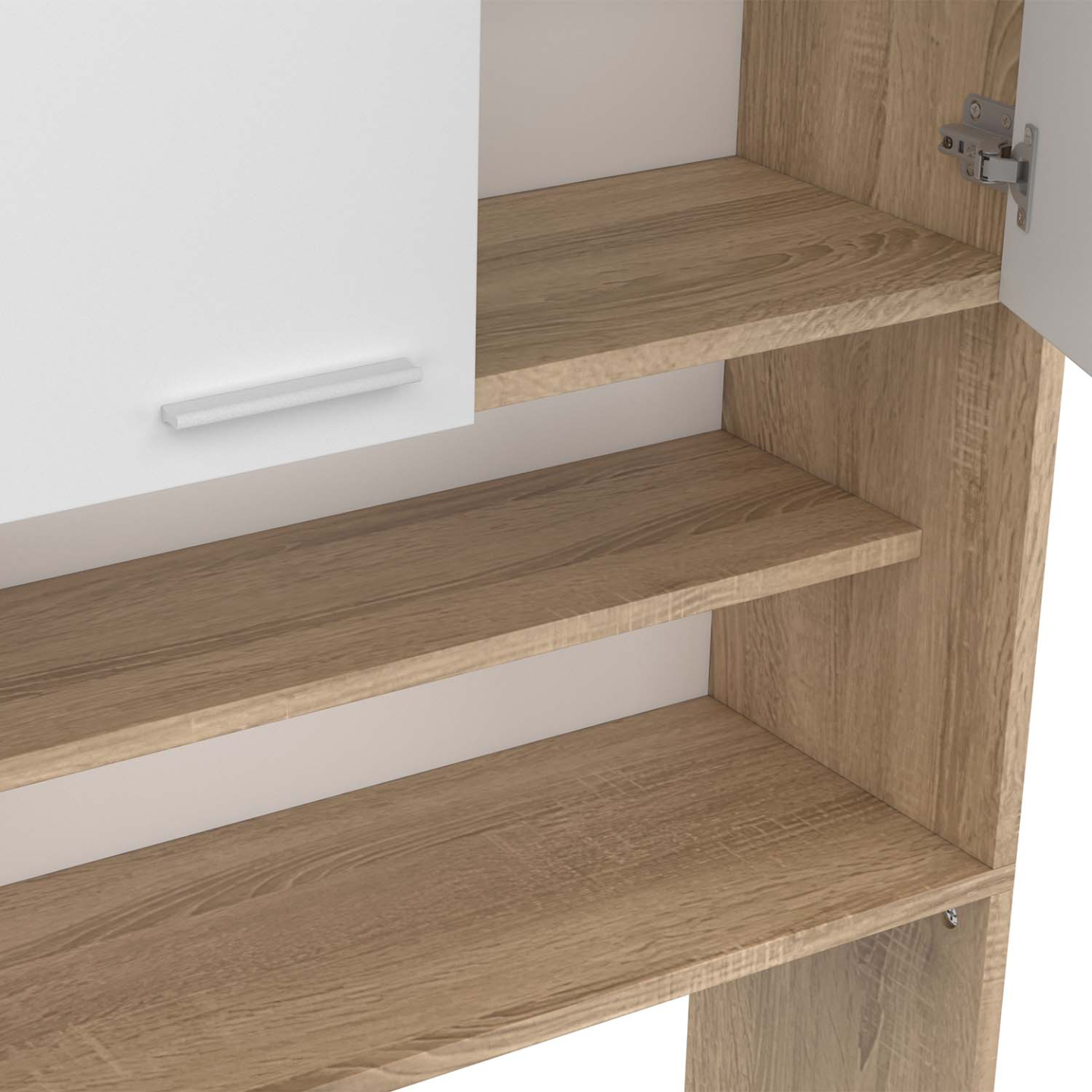 Meuble étagères de rangement dessus machine à laver et WC WALLIS blanc et hêtre - Image 7