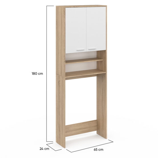 Meuble étagères de rangement dessus machine à laver et WC WALLIS blanc et hêtre - Image 6