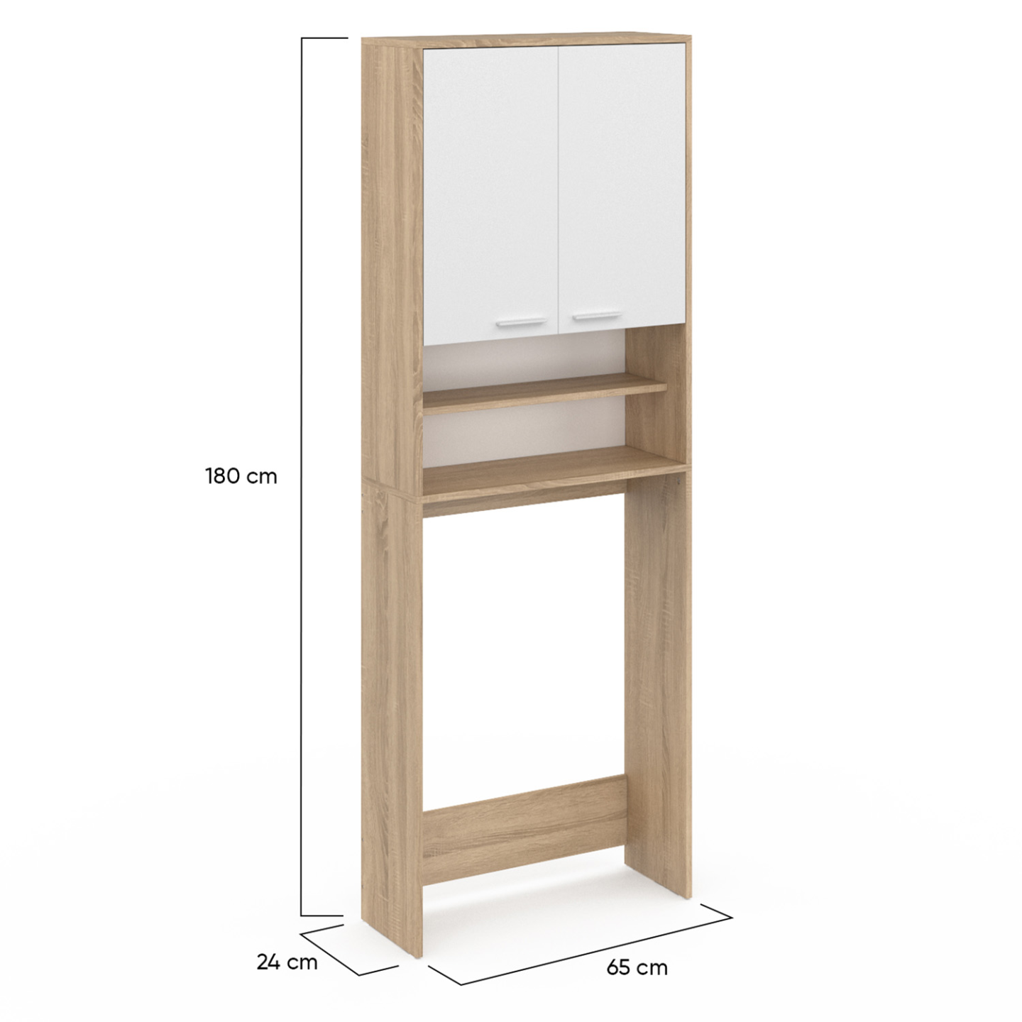 Meuble étagères de rangement dessus machine à laver et WC WALLIS blanc et hêtre - Image 6