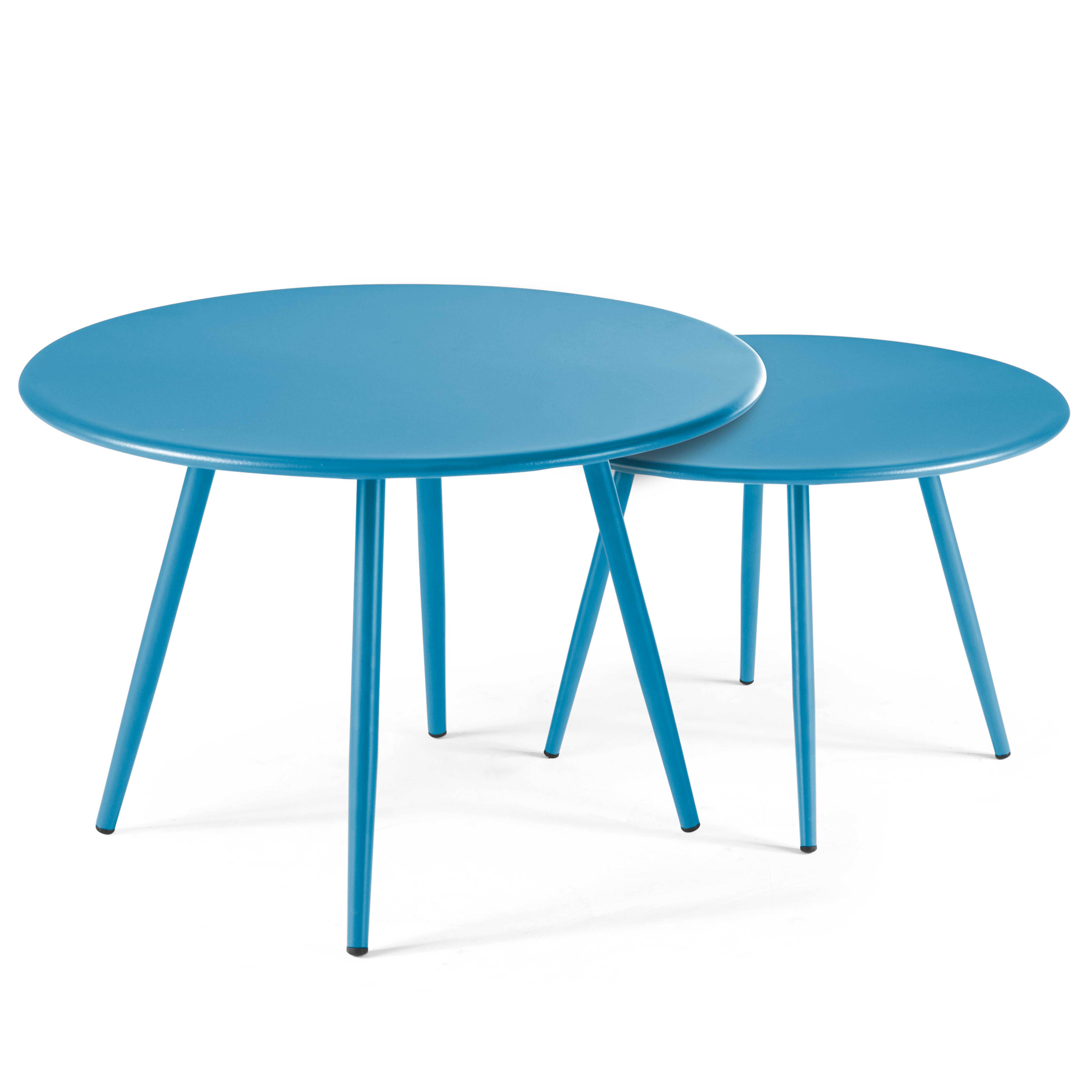 Oviala - Table basse de jardin ronde en métal bleu pacific 50 cm Palavas - Oviala - Imagen 6