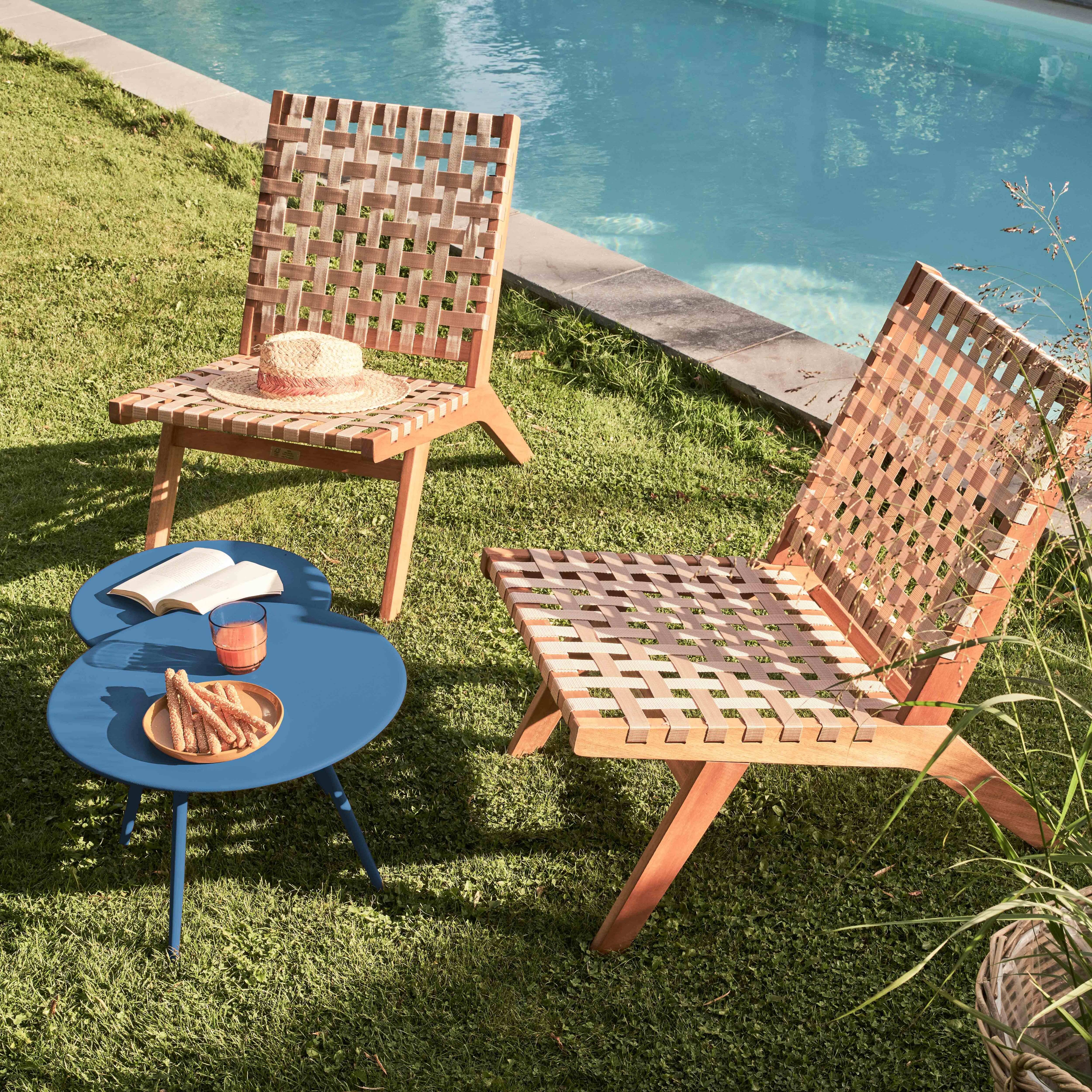 Oviala - Table basse de jardin ronde en métal bleu pacific 50 cm Palavas - Oviala - Imagen 3