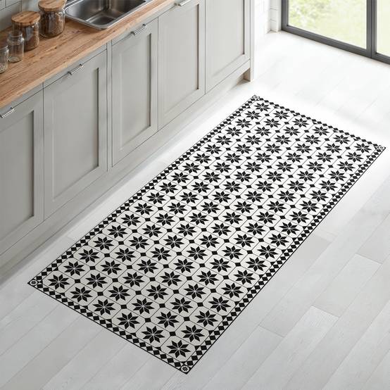 IDMARKET - Tapis en vinyle effet mosaïque noir et blanc 66 x 160 cm - Image 1